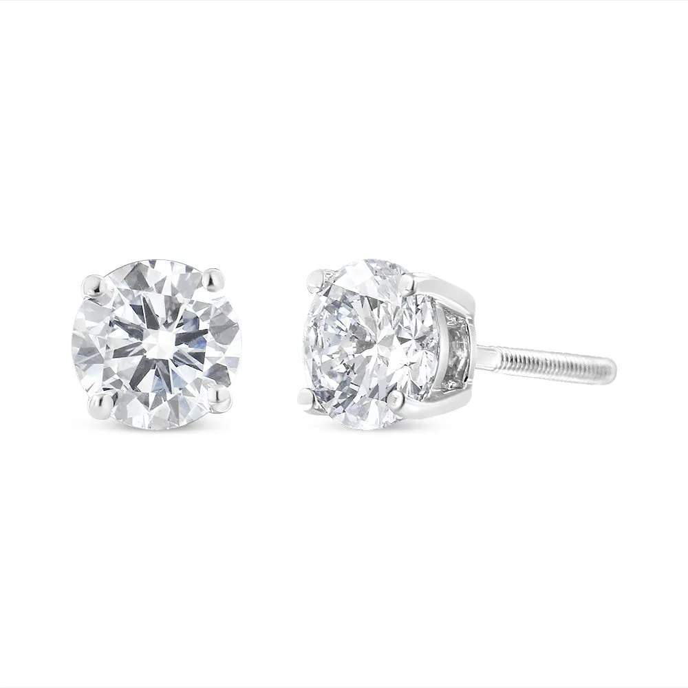 18K White Gold 1-1/2 Cttw Round Brilliant-Cut Diamond Classic 4-Prong Stud Earrings with Screw Backs