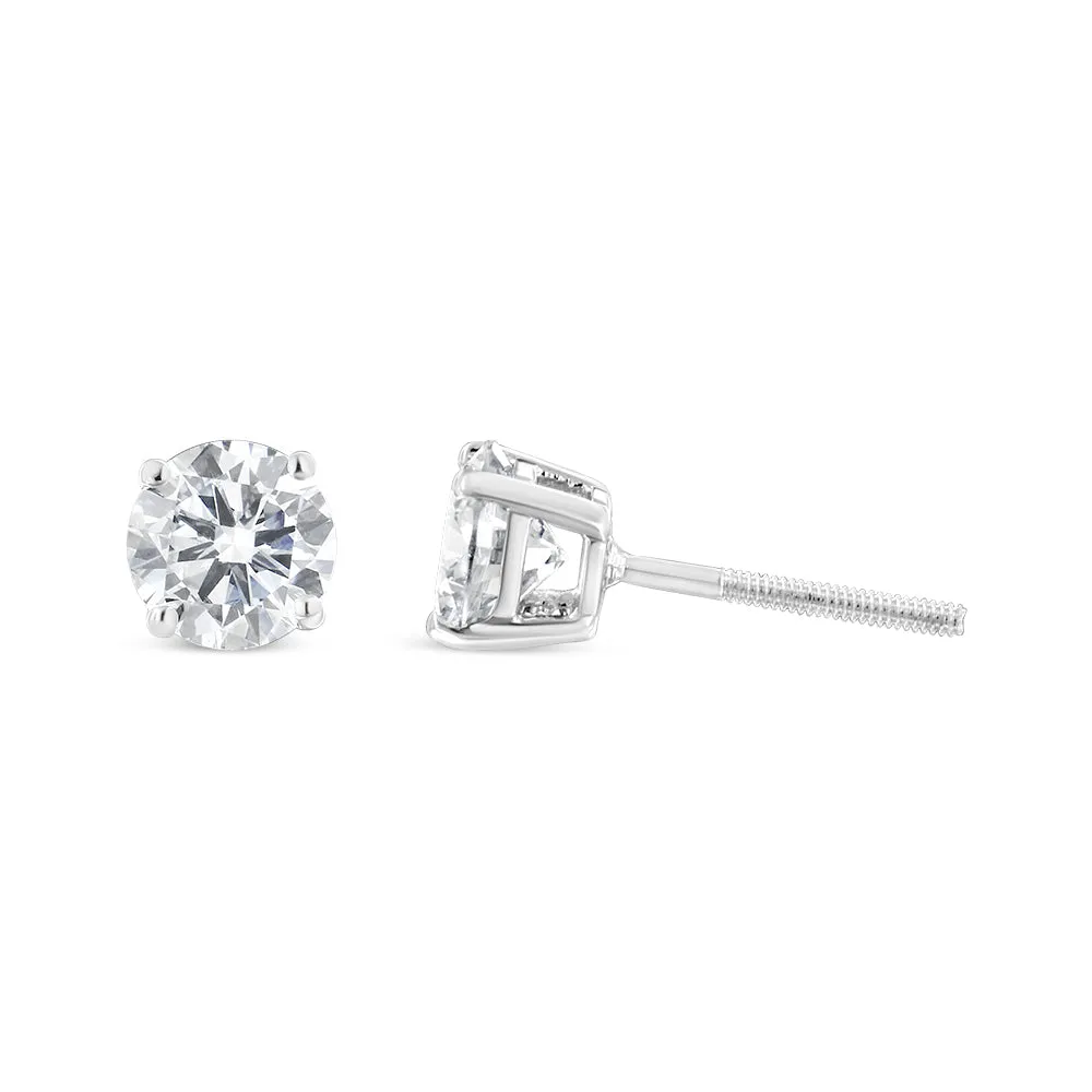 18K White Gold 1-1/2 Cttw Round Brilliant-Cut Diamond Classic 4-Prong Stud Earrings with Screw Backs