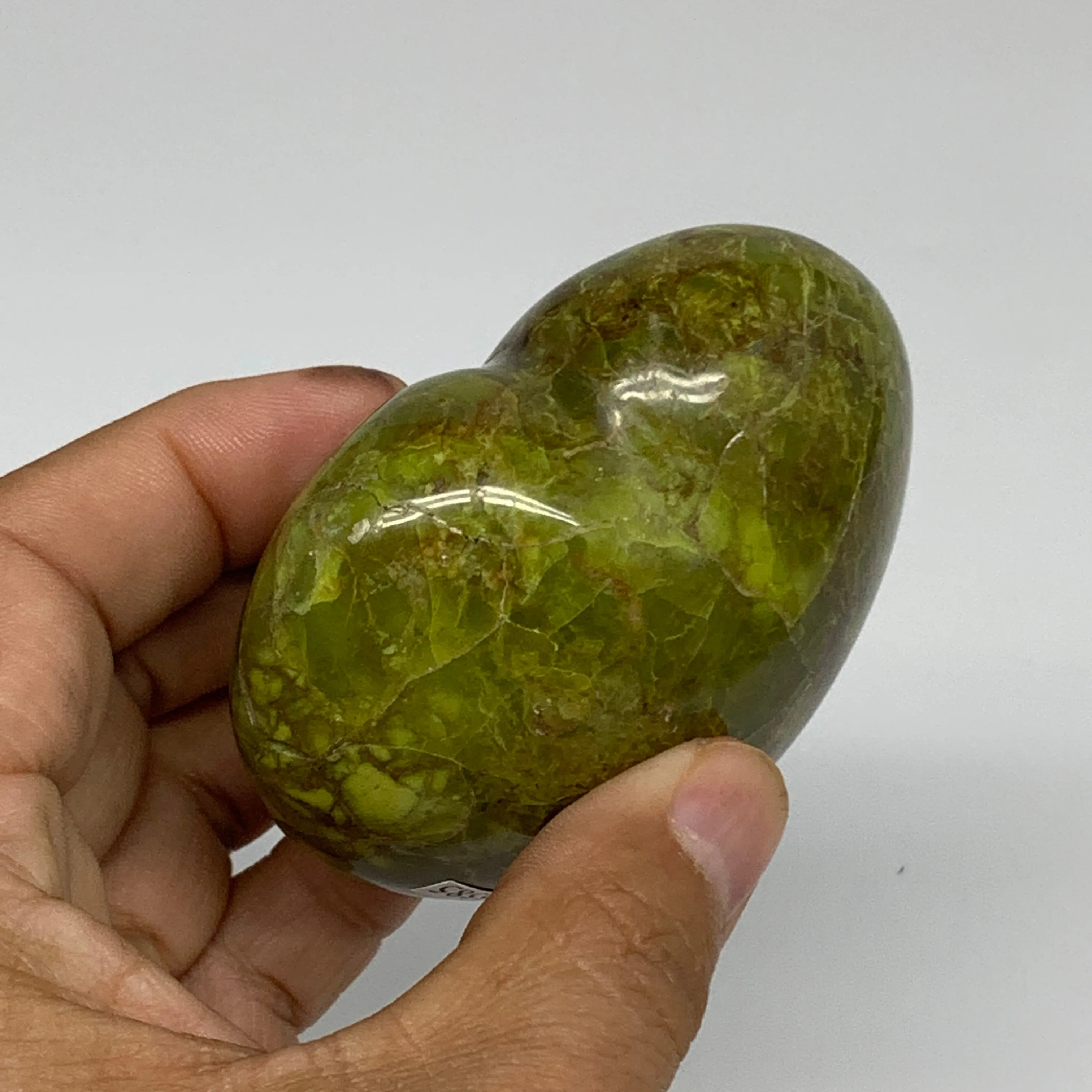 195.9g, 2.6"x2.9"x1.5", Green Opal Heart Polished Gemstone Crystal, B35585