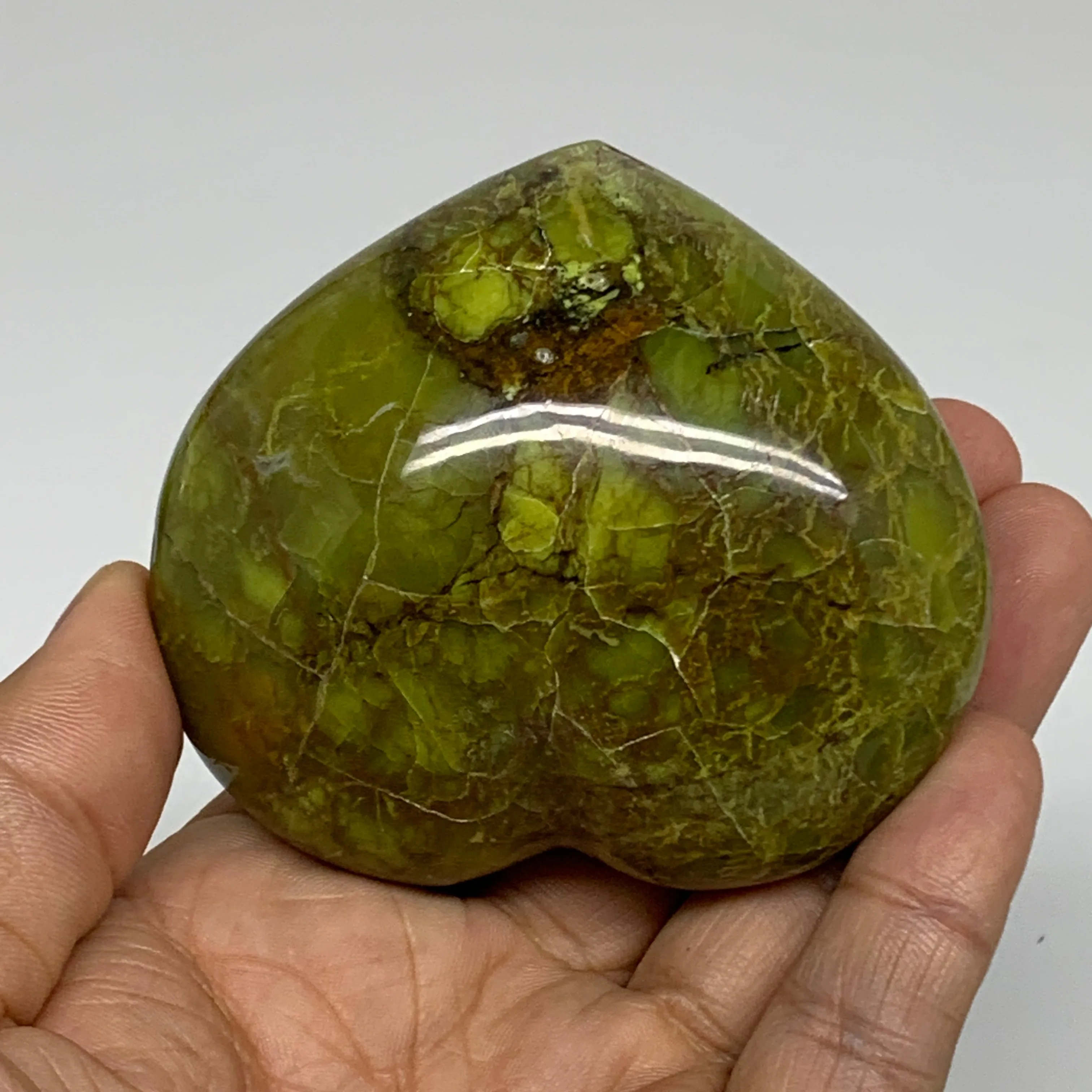 195.9g, 2.6"x2.9"x1.5", Green Opal Heart Polished Gemstone Crystal, B35585