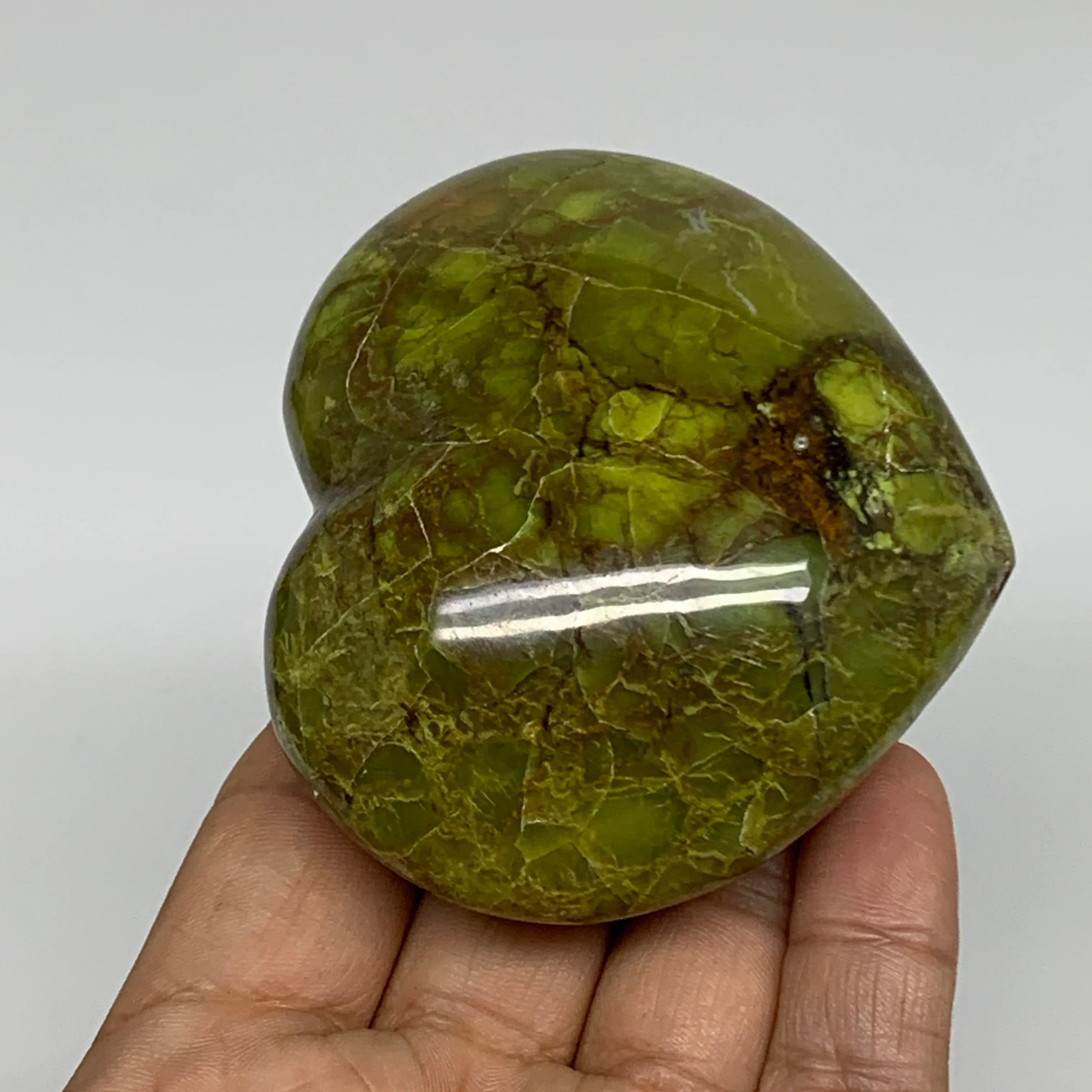 195.9g, 2.6"x2.9"x1.5", Green Opal Heart Polished Gemstone Crystal, B35585