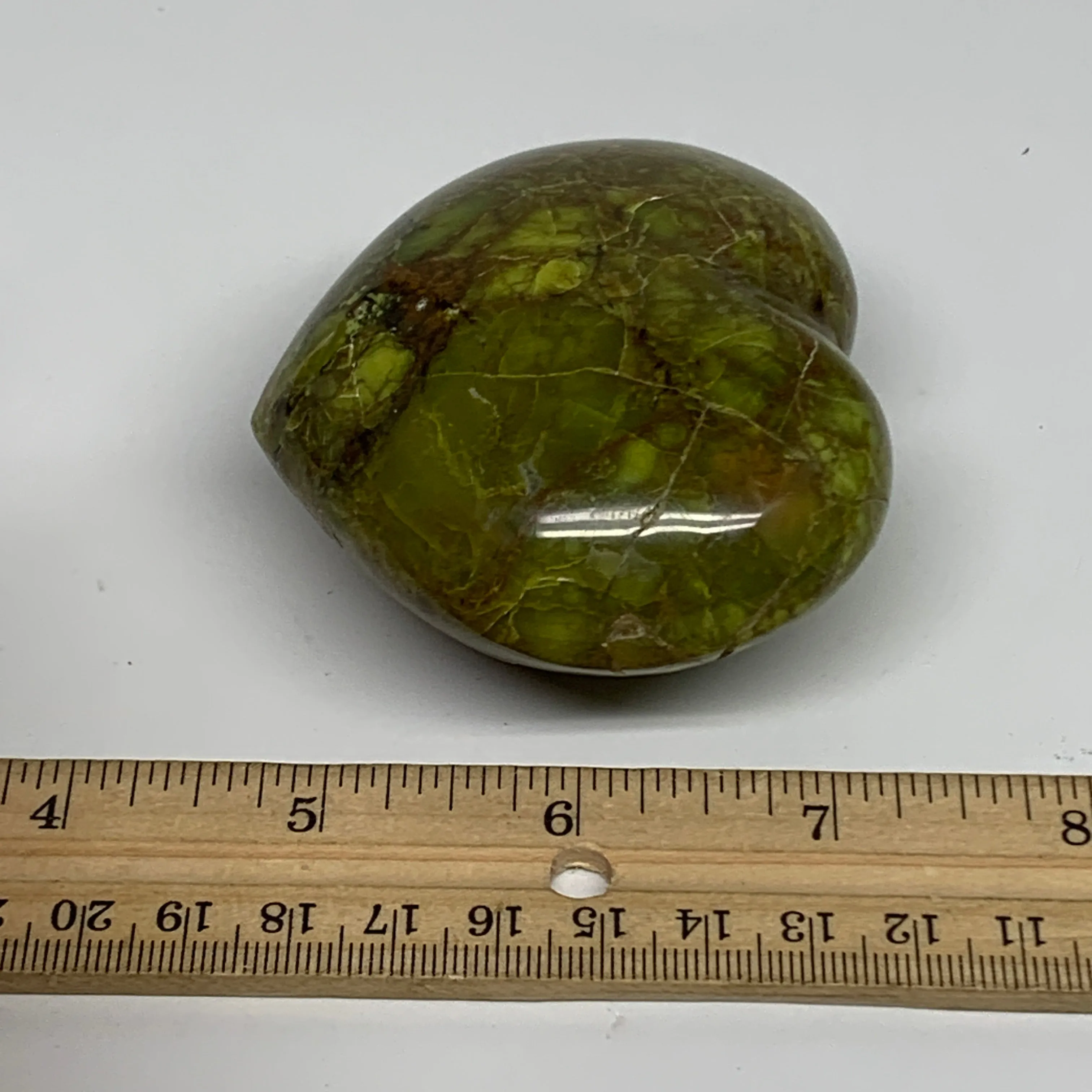 195.9g, 2.6"x2.9"x1.5", Green Opal Heart Polished Gemstone Crystal, B35585