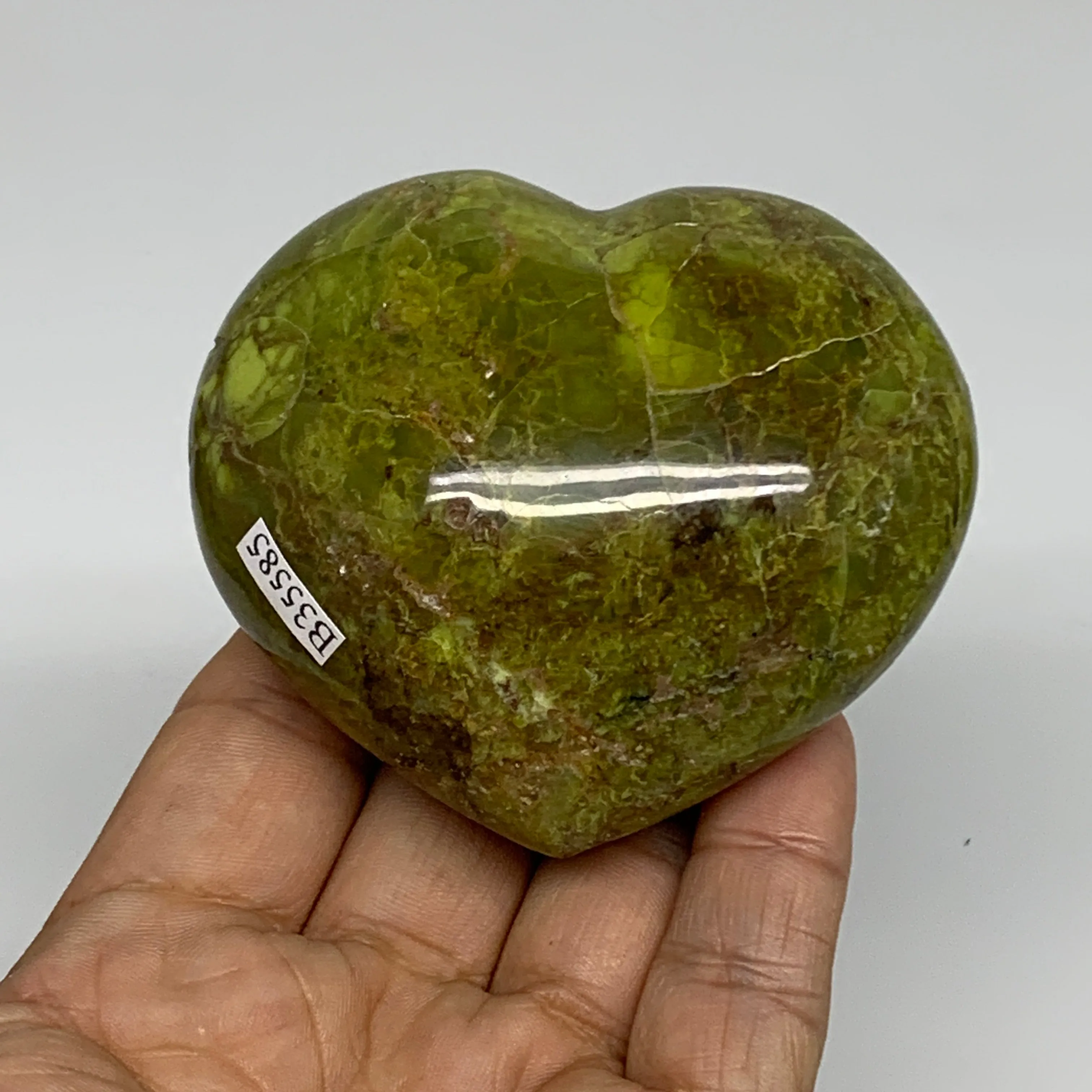 195.9g, 2.6"x2.9"x1.5", Green Opal Heart Polished Gemstone Crystal, B35585