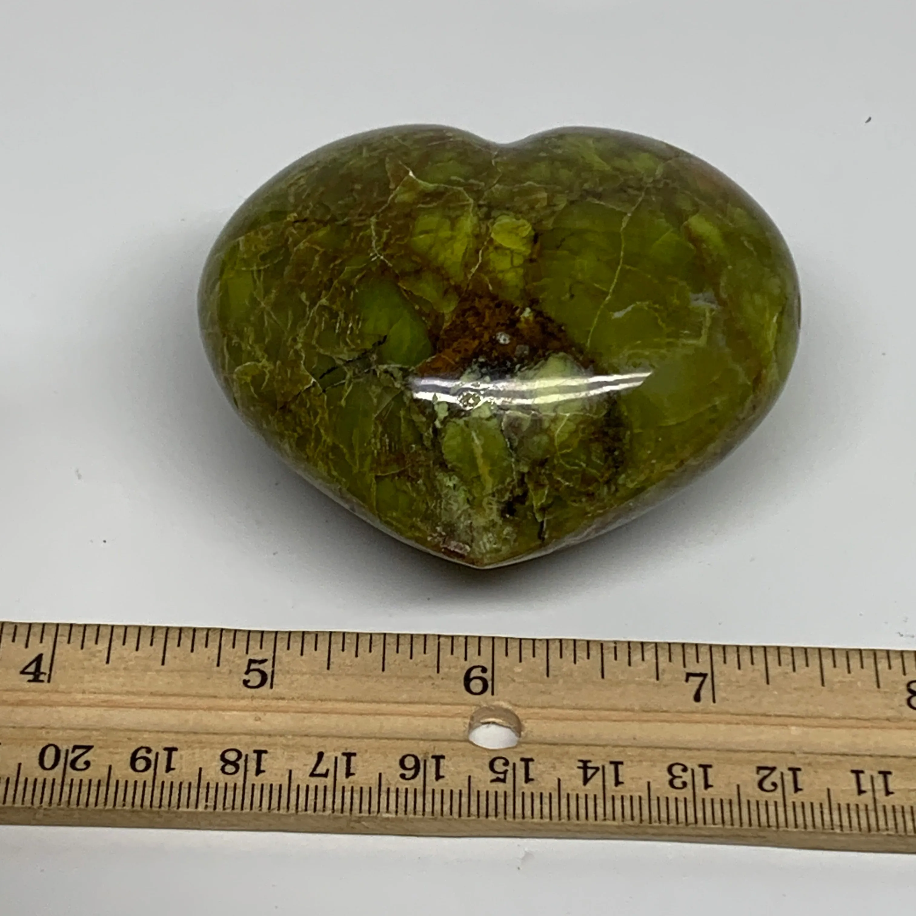 195.9g, 2.6"x2.9"x1.5", Green Opal Heart Polished Gemstone Crystal, B35585