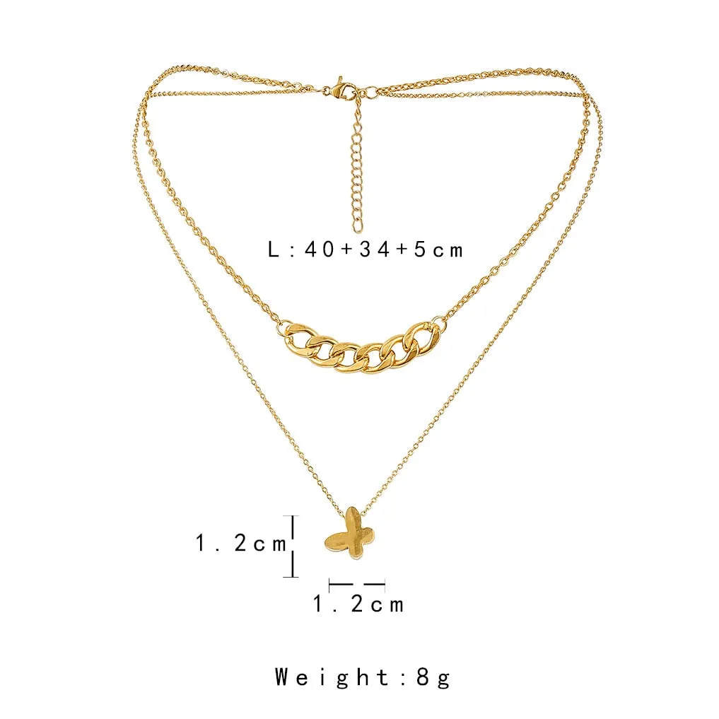 316L Stainless Steel Gold Color Double Hot Sale Fairy Shell Butterfly Pendant Clavicle Necklace