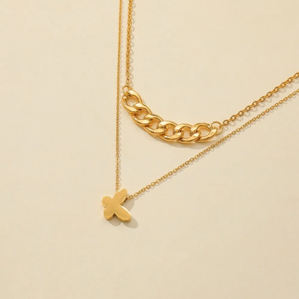 316L Stainless Steel Gold Color Double Hot Sale Fairy Shell Butterfly Pendant Clavicle Necklace