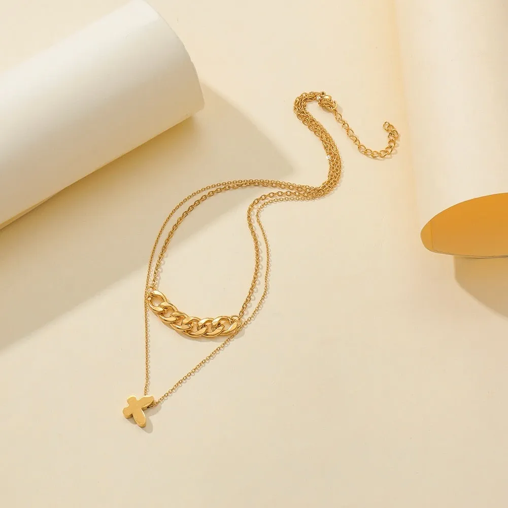 316L Stainless Steel Gold Color Double Hot Sale Fairy Shell Butterfly Pendant Clavicle Necklace