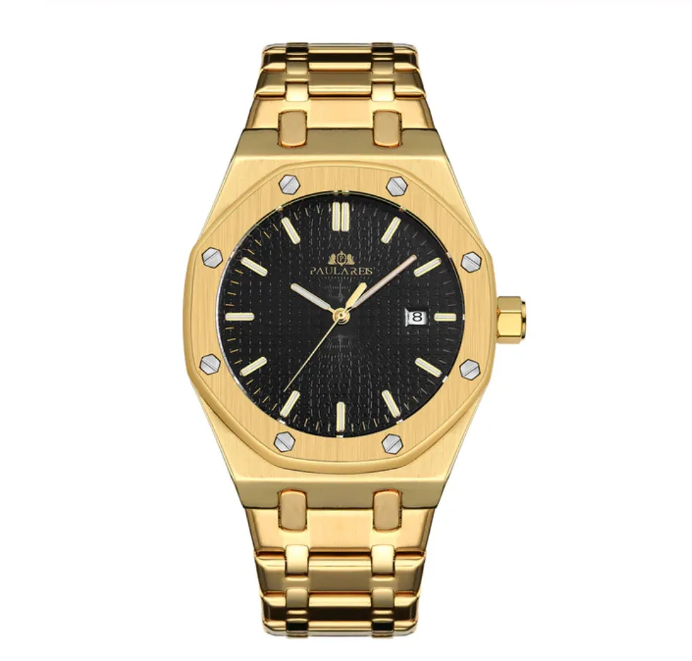45mm Silver Blue Dial Watch Luxury Business Shinny Silver Dress Watch Skeleton Black Face Octagonal Watch Gold Stainless Steel