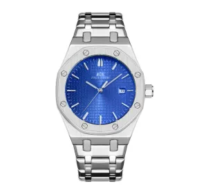 45mm Silver Blue Dial Watch Luxury Business Shinny Silver Dress Watch Skeleton Black Face Octagonal Watch Gold Stainless Steel