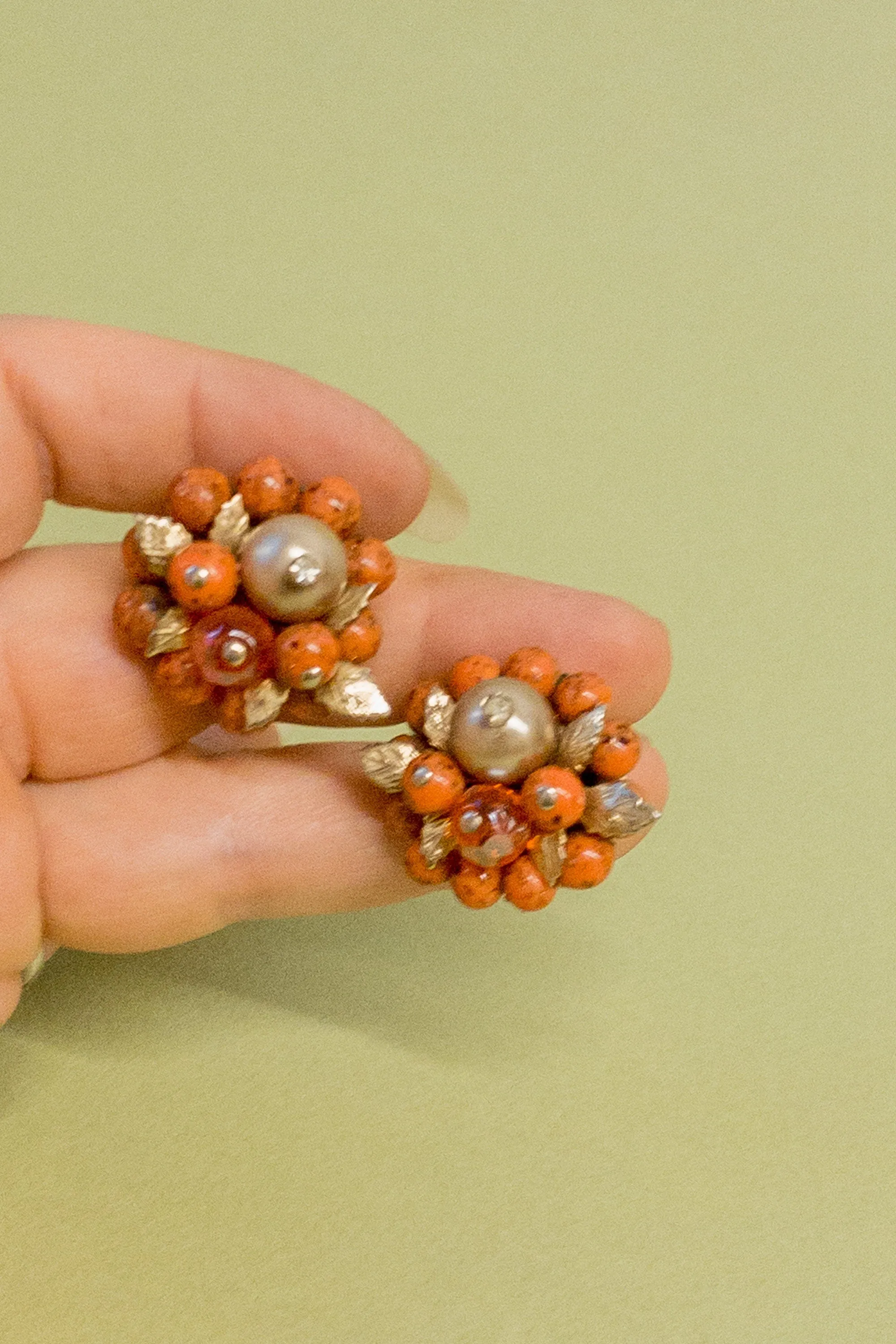 50s Coral Cluster Earrings