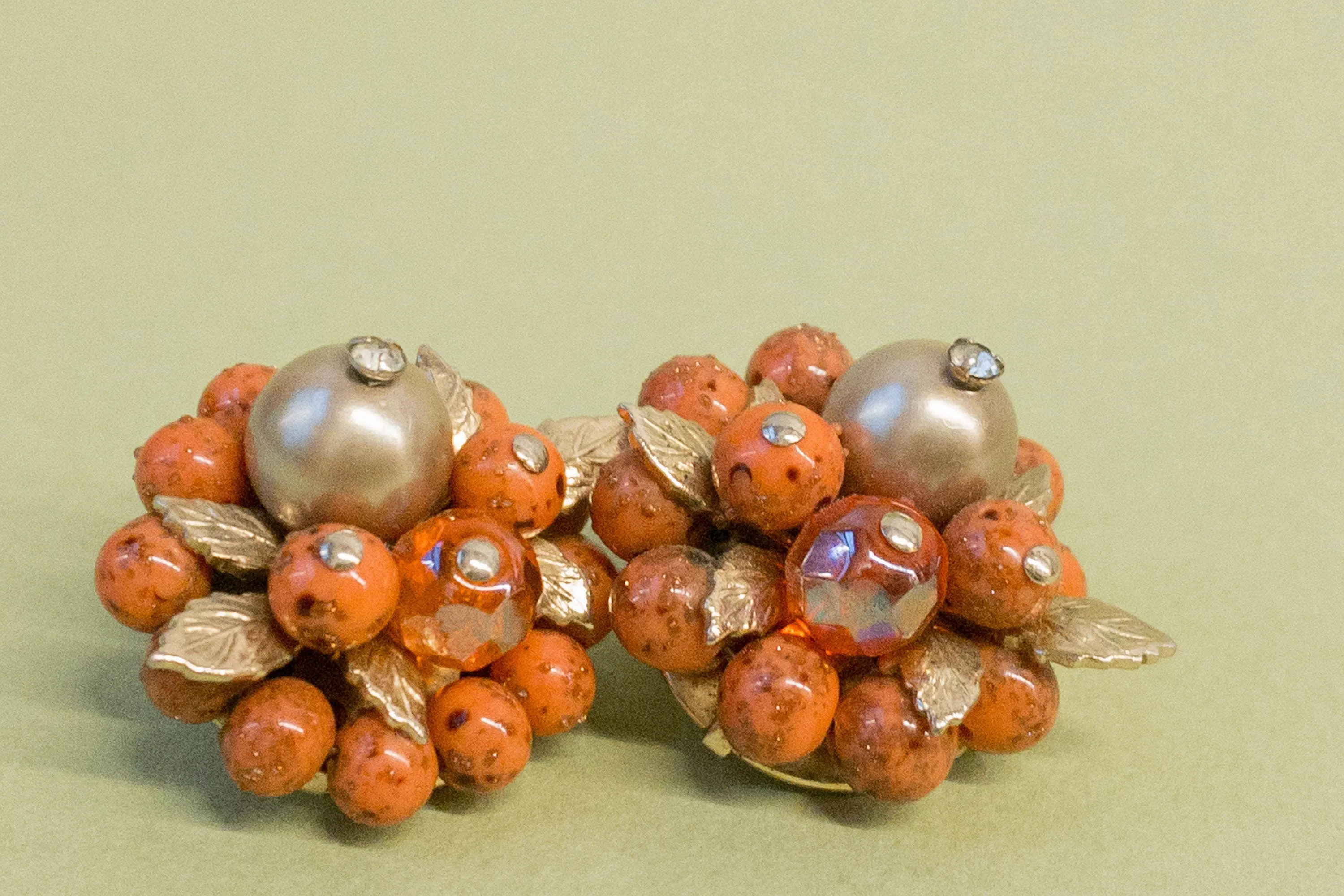 50s Coral Cluster Earrings