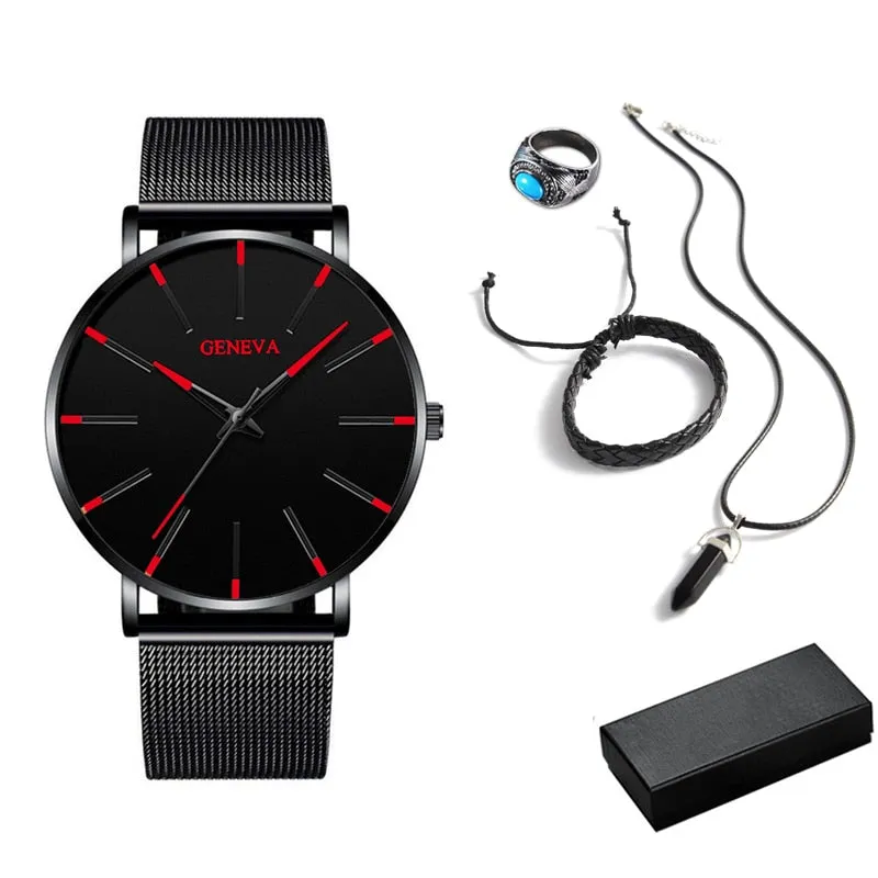 5pcs Set Minimalist Mens Fashion Ultra Thin Watches