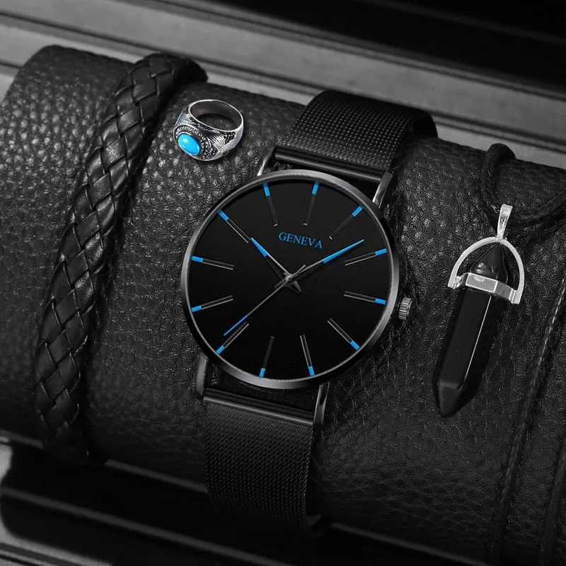 5pcs Set Minimalist Mens Fashion Ultra Thin Watches