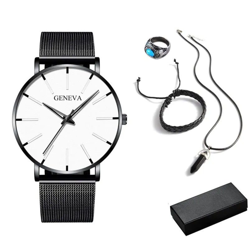5pcs Set Minimalist Mens Fashion Ultra Thin Watches