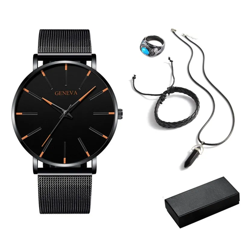 5pcs Set Minimalist Mens Fashion Ultra Thin Watches