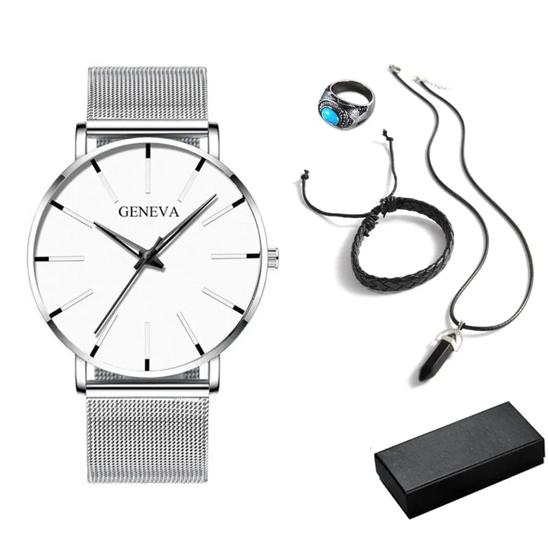 5pcs Set Minimalist Mens Fashion Ultra Thin Watches