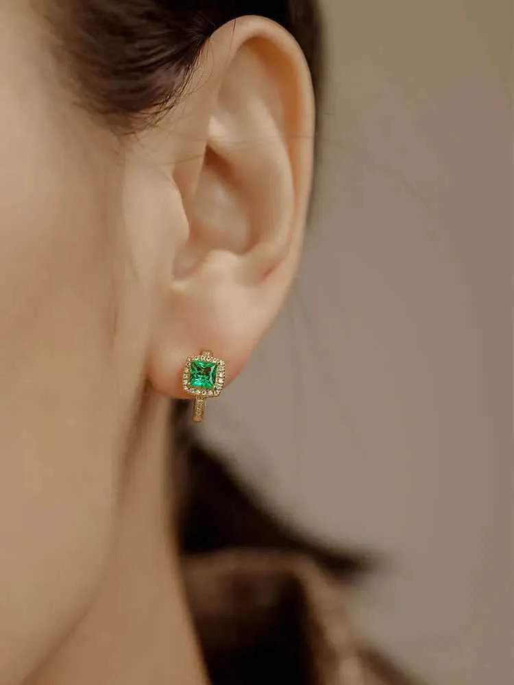 925 Sterling Silver 18k Gold Plated Hoop Earrings Charm Jewelry - Geometric Square - TSJ156