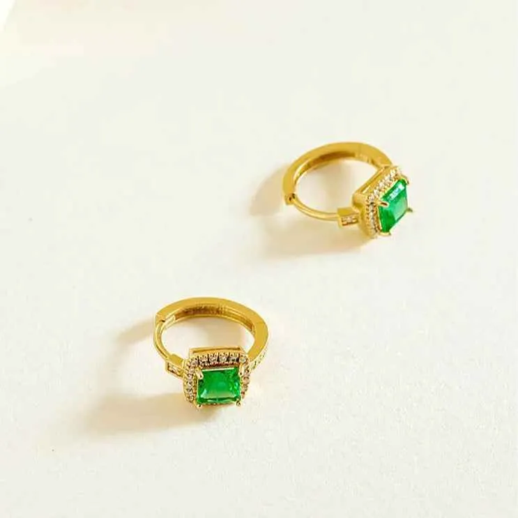 925 Sterling Silver 18k Gold Plated Hoop Earrings Charm Jewelry - Geometric Square - TSJ156