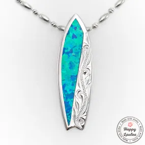 925 Sterling Silver Surf Board Pendant with Opal Inlay