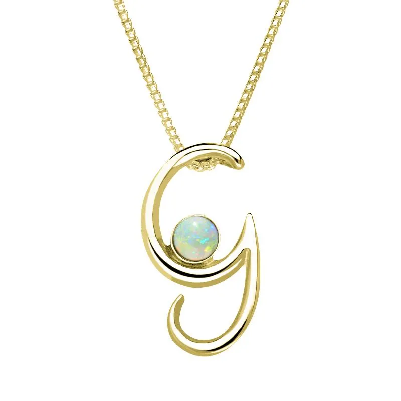 9ct Yellow Gold Opal Love Letters Initial G Necklace