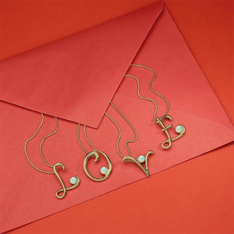 9ct Yellow Gold Opal Love Letters Initial G Necklace