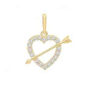 9CT Yellow Gold Zirconia Heart & Arrow Charm PN1132