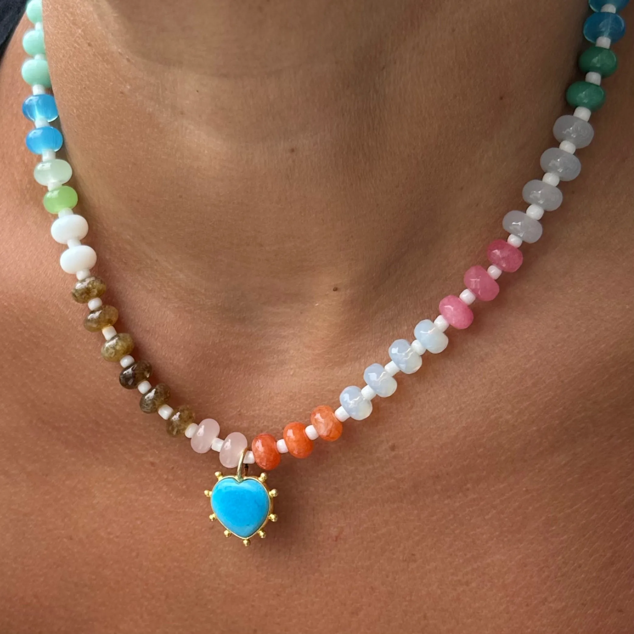 ALL MINE BEADED HEART CHARM NECKLACE
