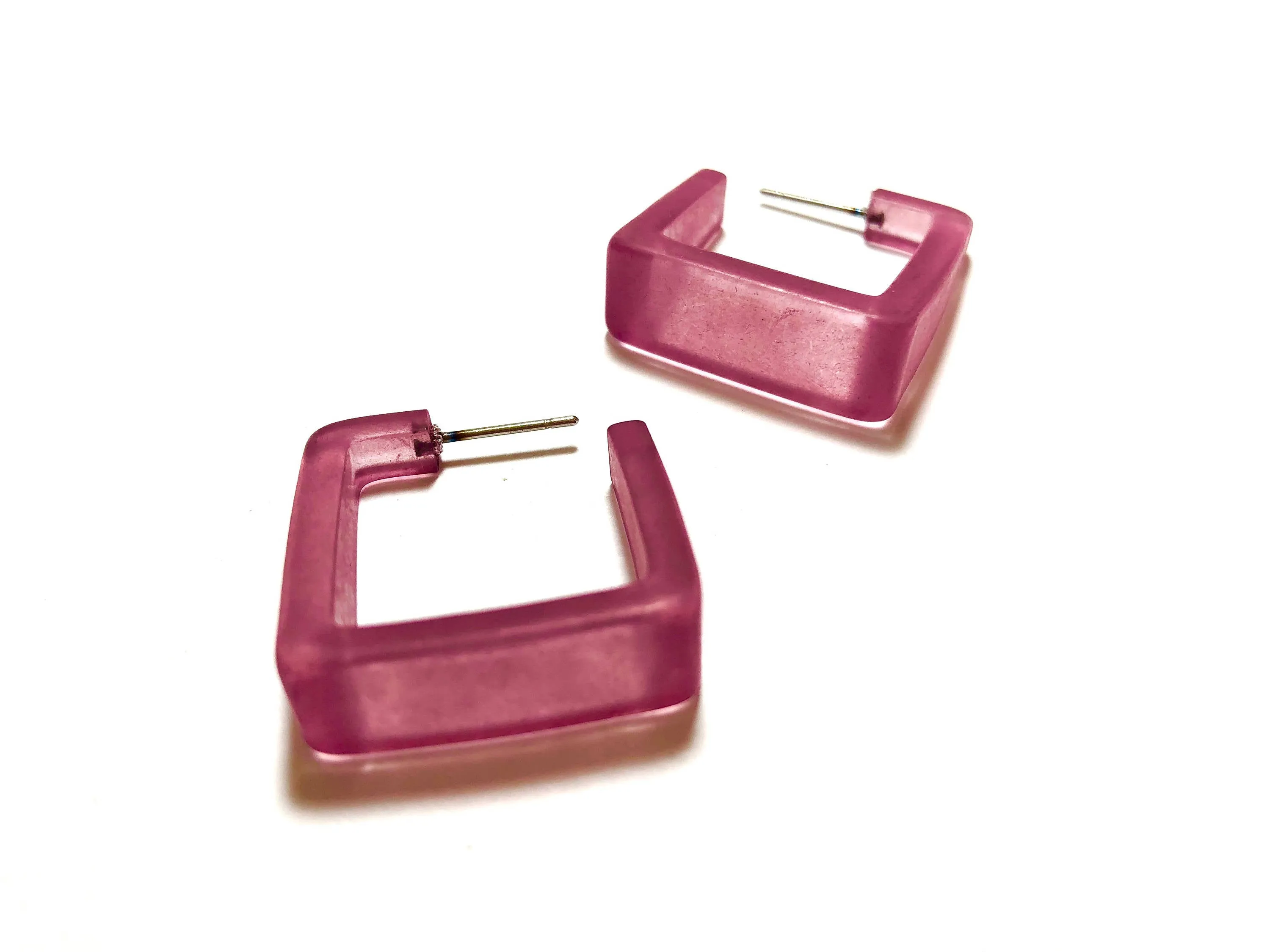 Amethyst Frosted Cubist Hoop Earrings