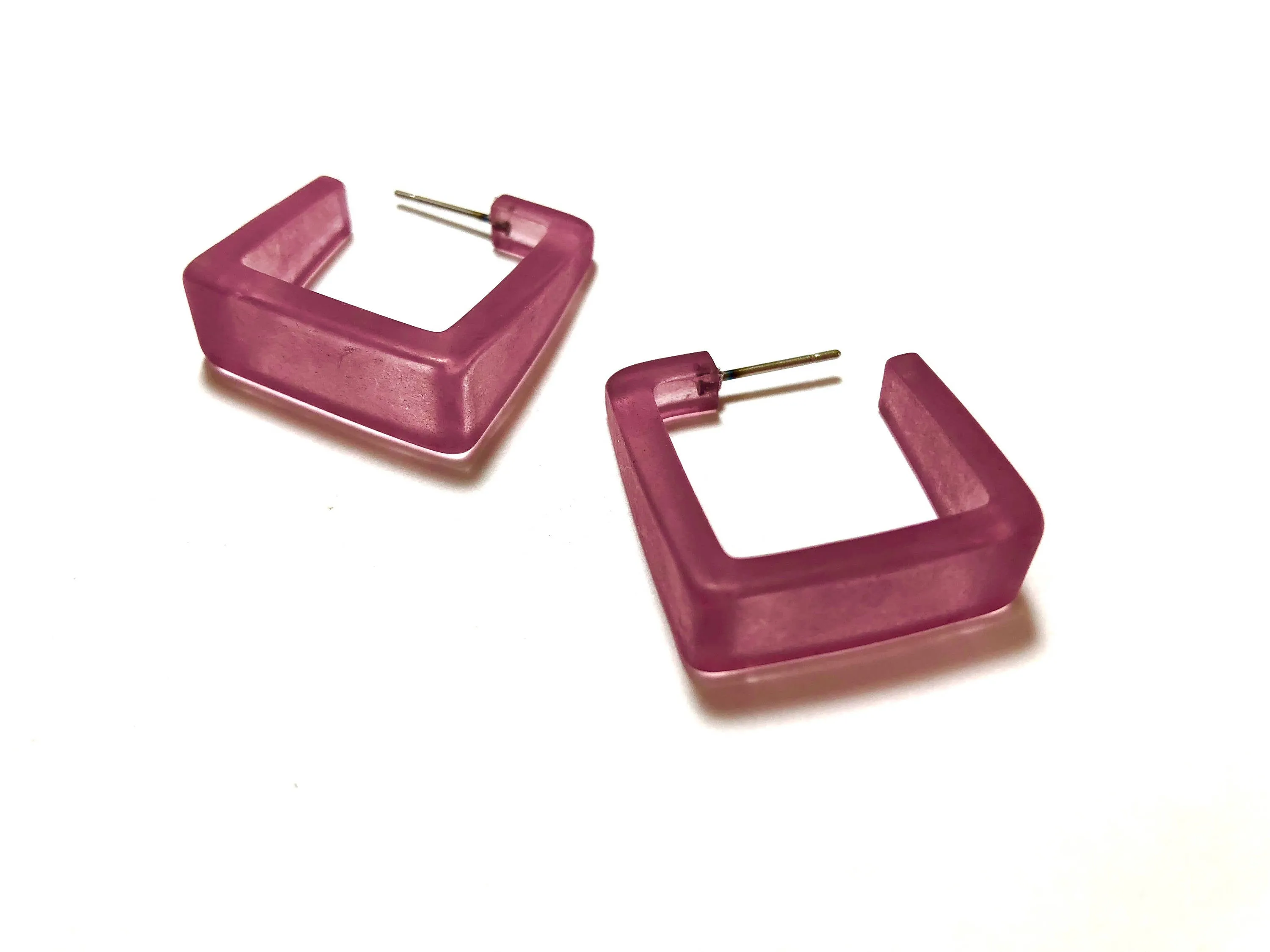 Amethyst Frosted Cubist Hoop Earrings
