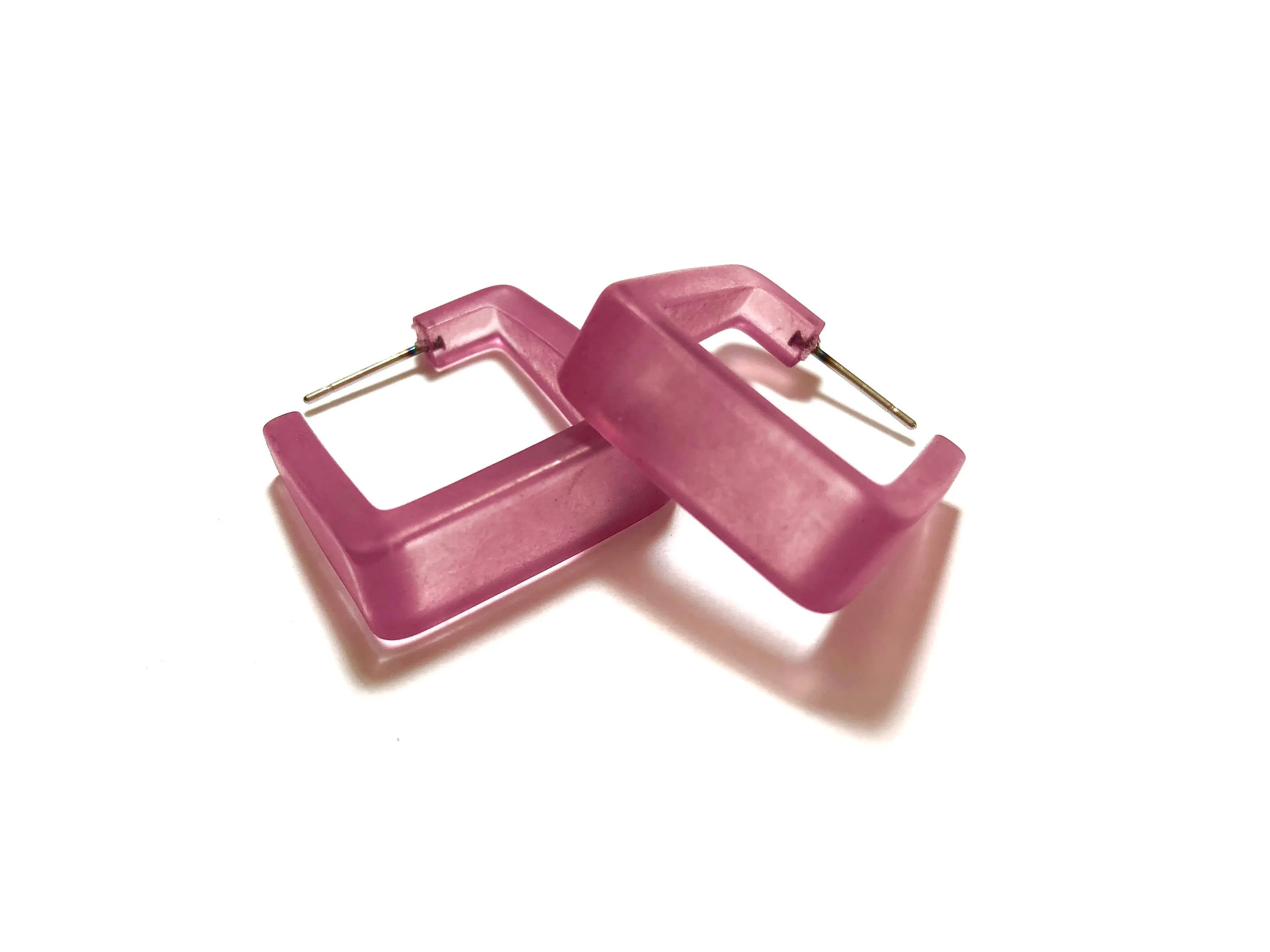 Amethyst Frosted Cubist Hoop Earrings