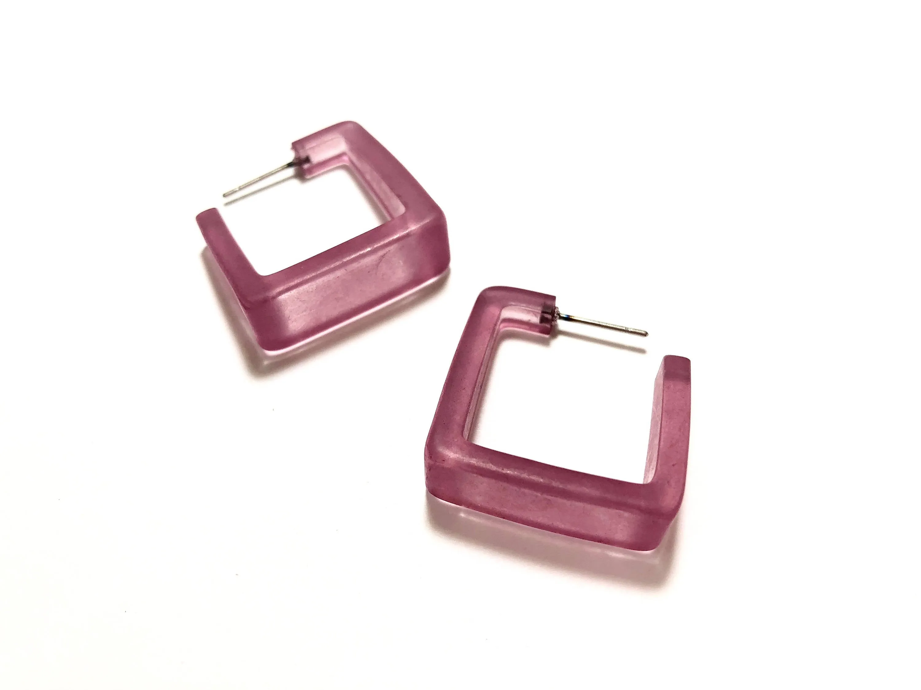 Amethyst Frosted Cubist Hoop Earrings