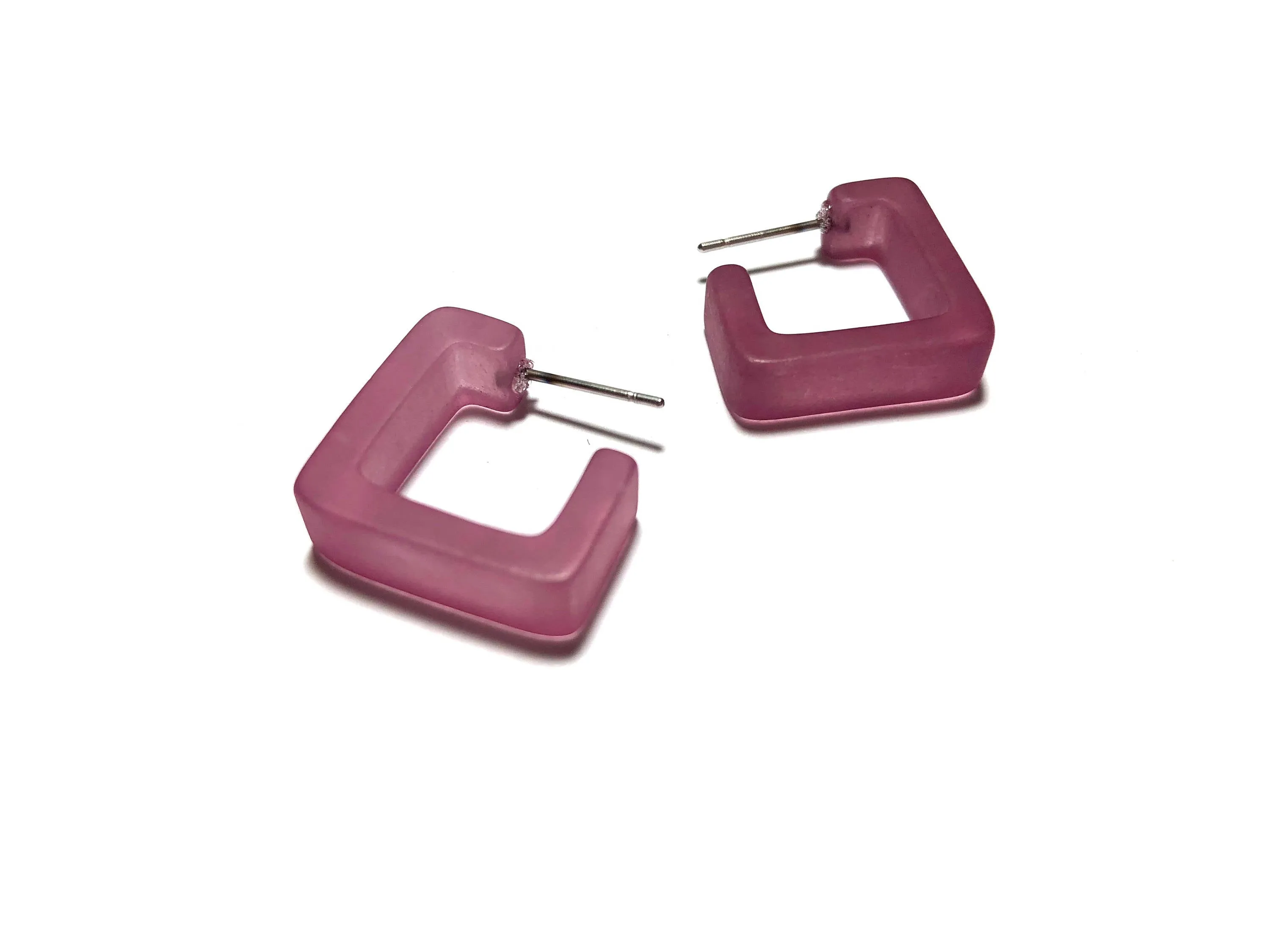 Amethyst Frosted Small Square Hoop Earrings