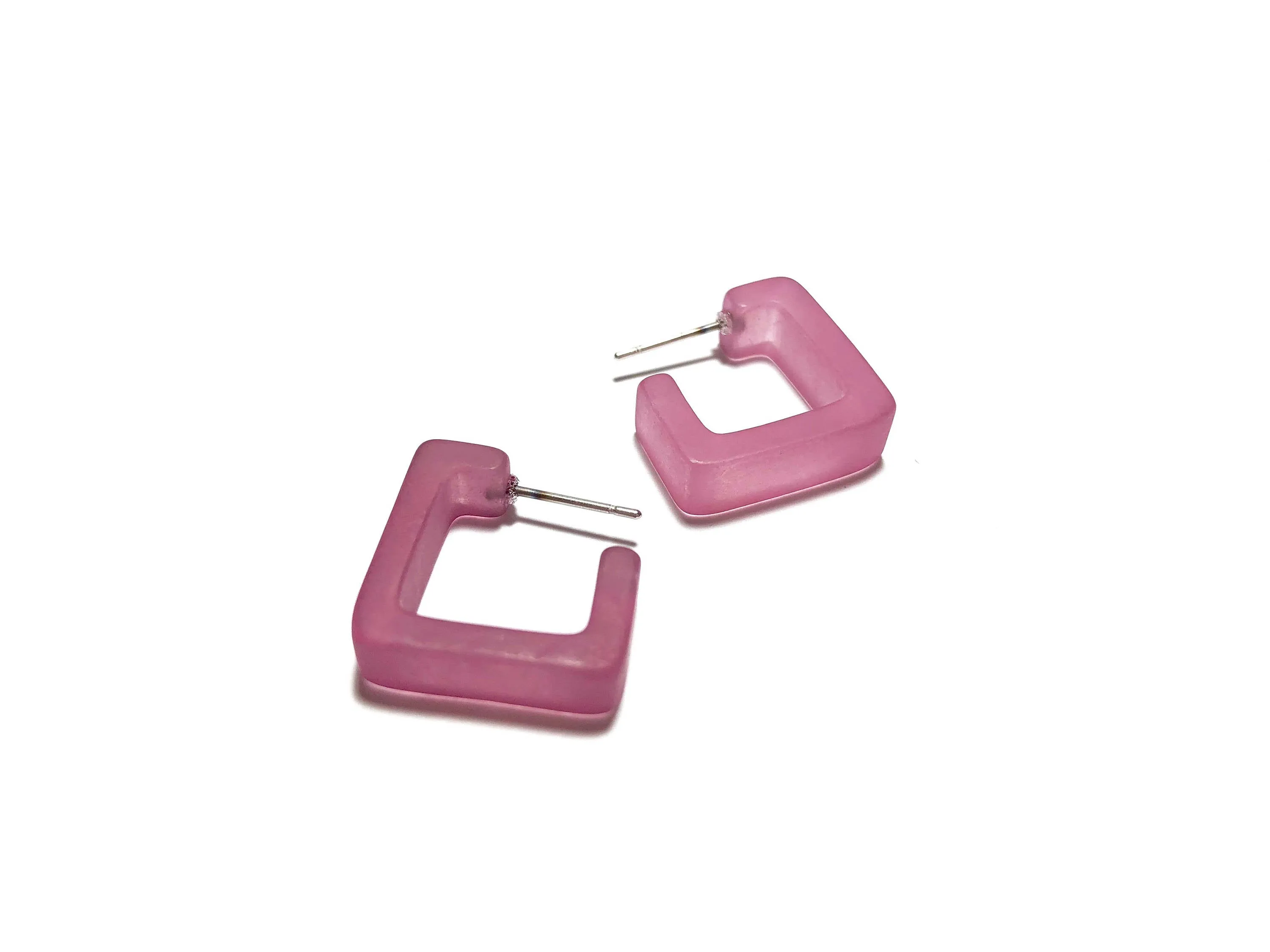 Amethyst Frosted Small Square Hoop Earrings