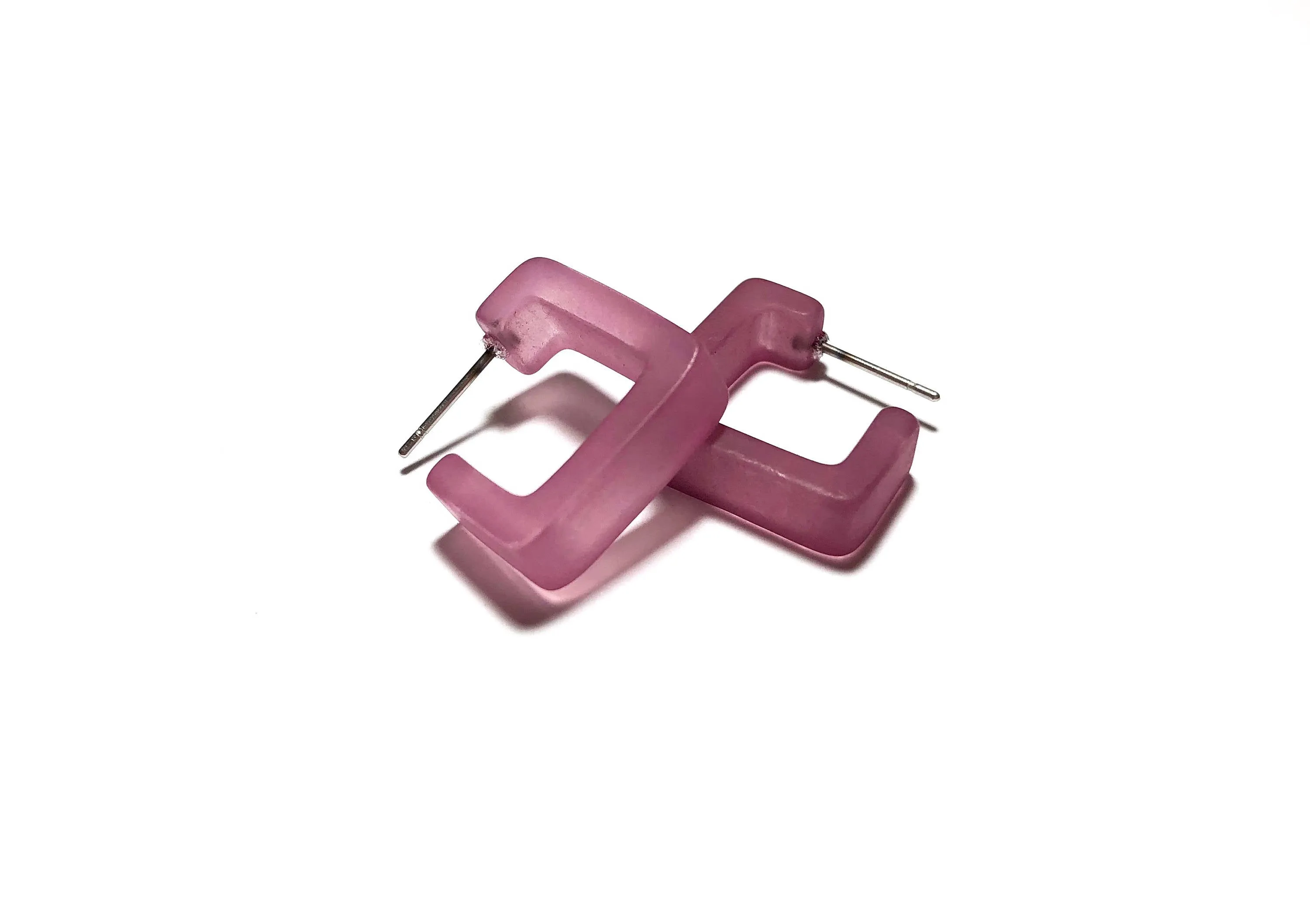 Amethyst Frosted Small Square Hoop Earrings