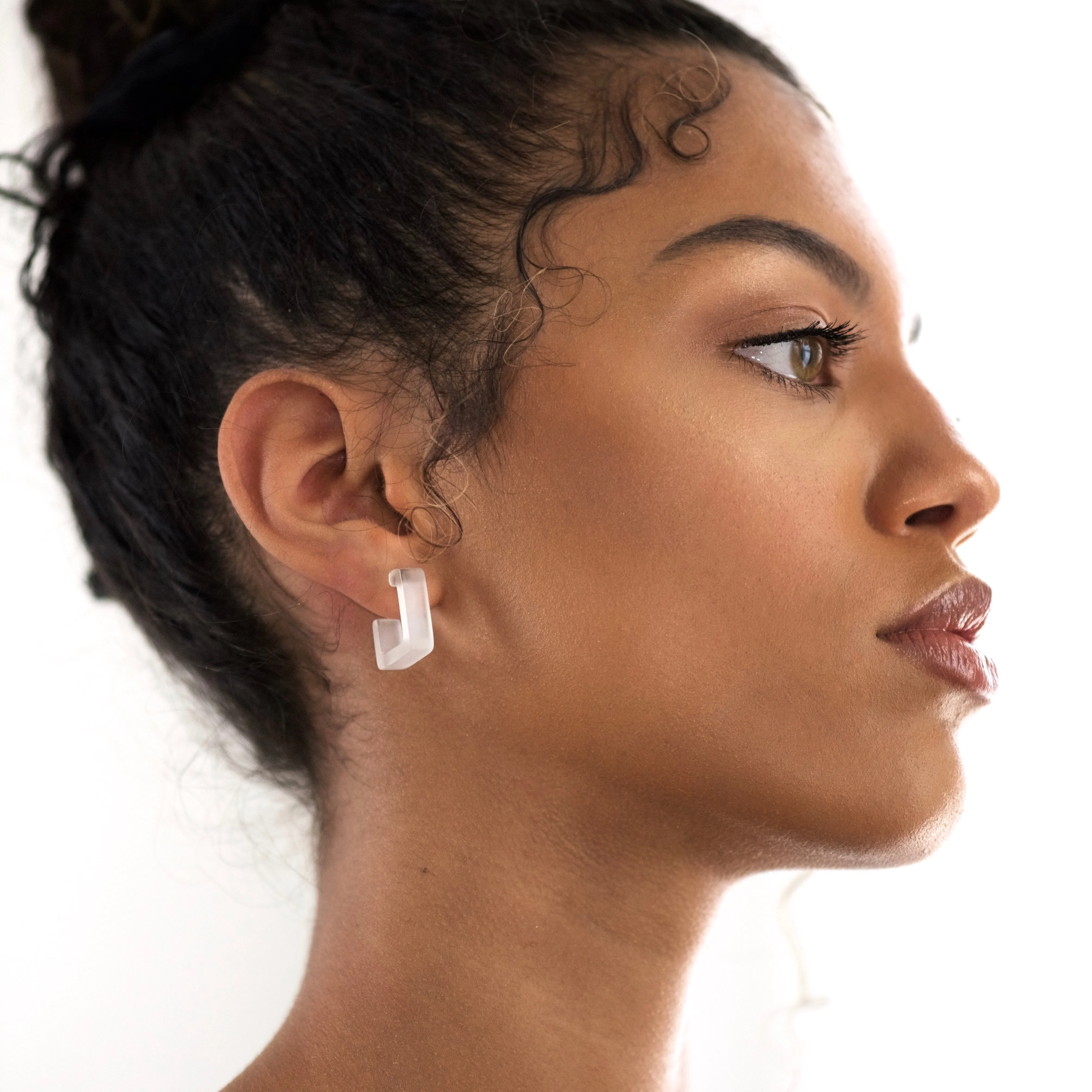 Amethyst Frosted Small Square Hoop Earrings