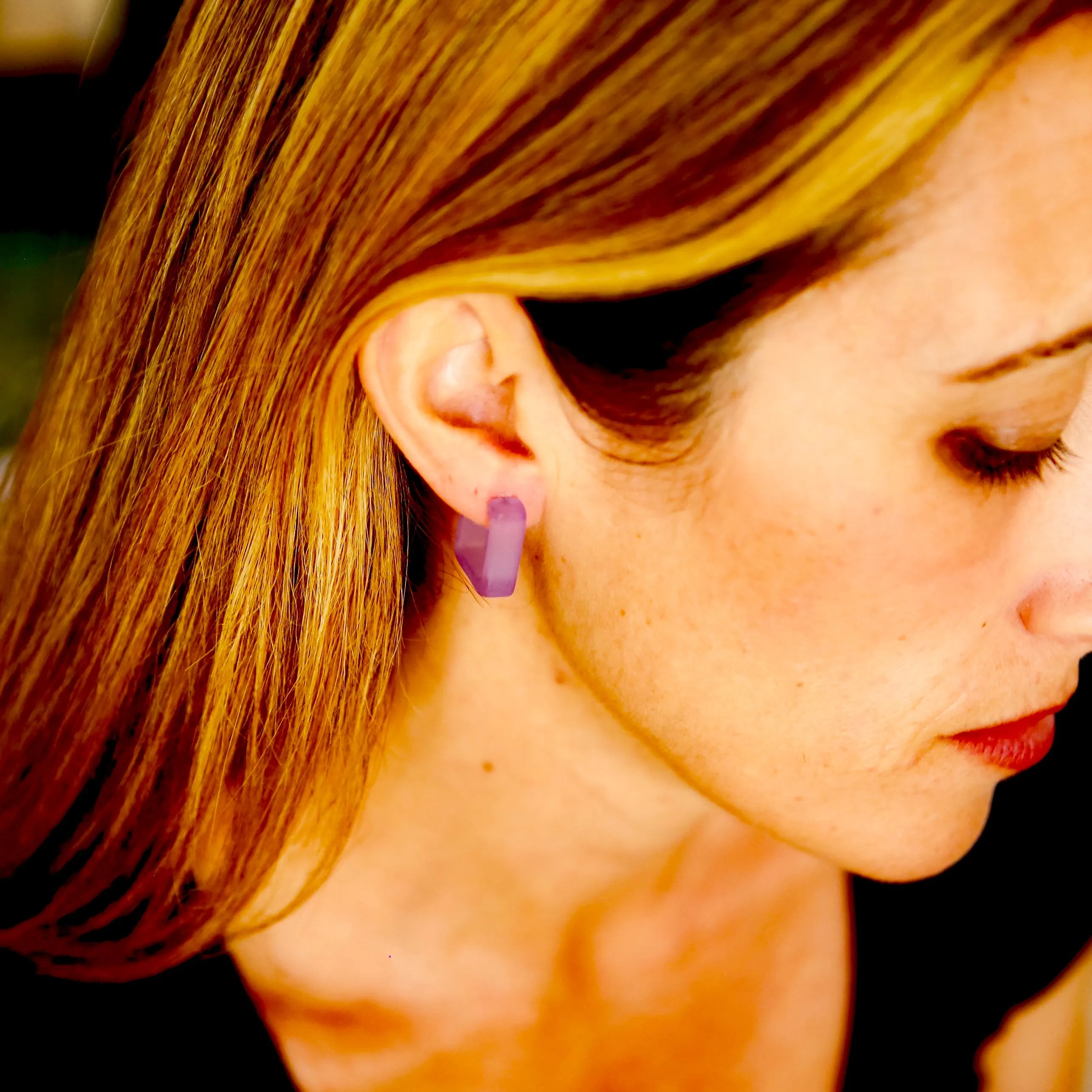 Amethyst Frosted Small Square Hoop Earrings