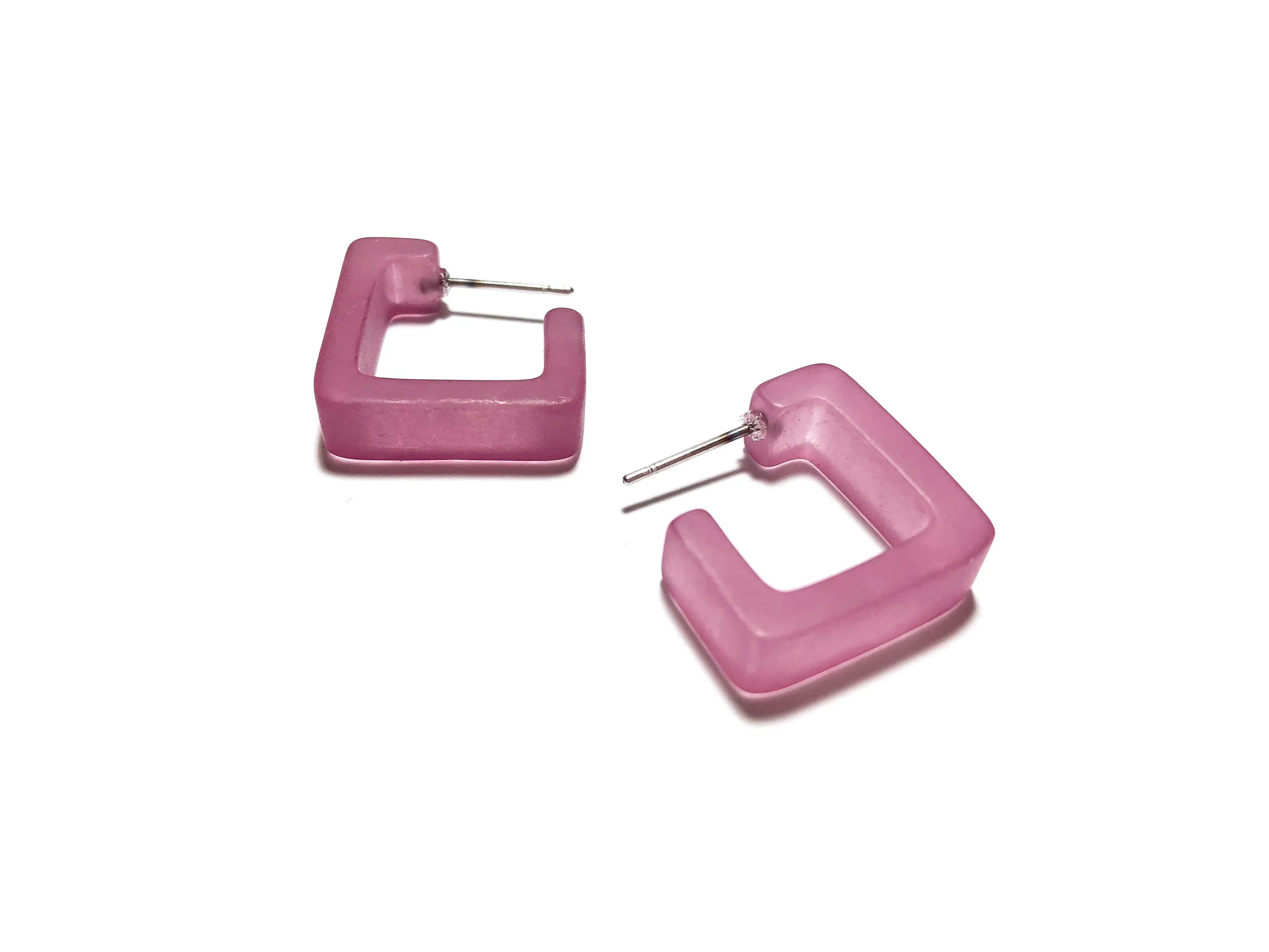 Amethyst Frosted Small Square Hoop Earrings
