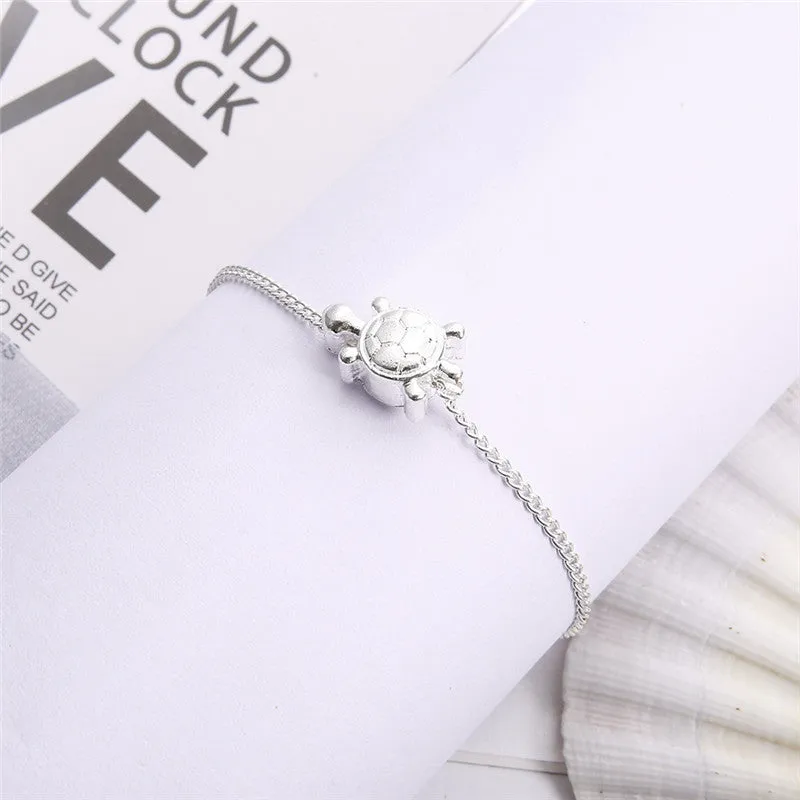 Anklets For Women Men Antique Silver Color Turtle Rope Ankle Bracelet