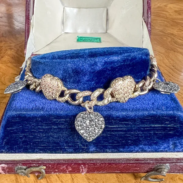 Antique Emerald, Sapphire, Amethyst & Diamond Heart Bracelet