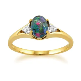 Bague Opale Triple 0,62 ct & Diamant Or Jaune 9 ct