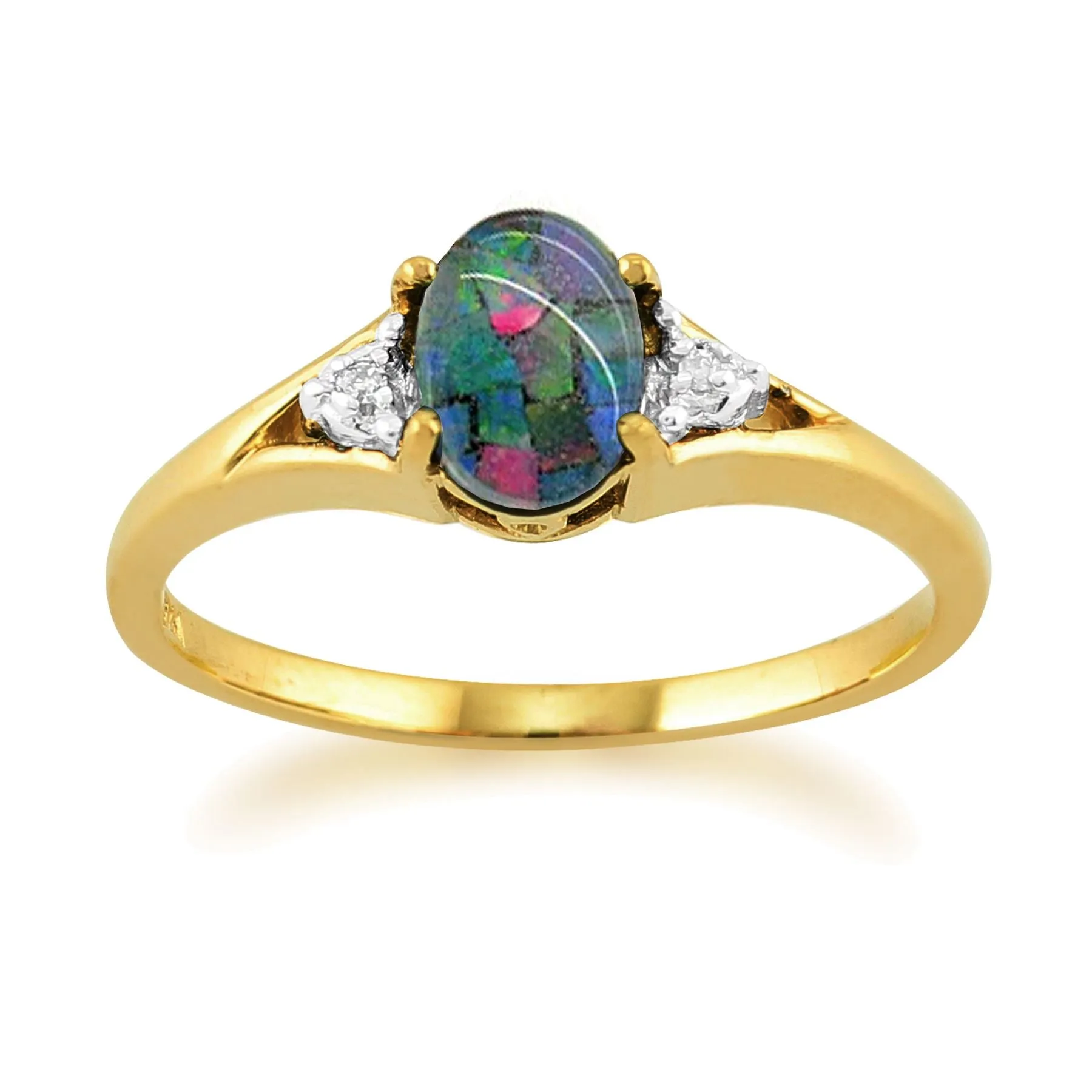 Bague Opale Triple 0,62 ct & Diamant Or Jaune 9 ct