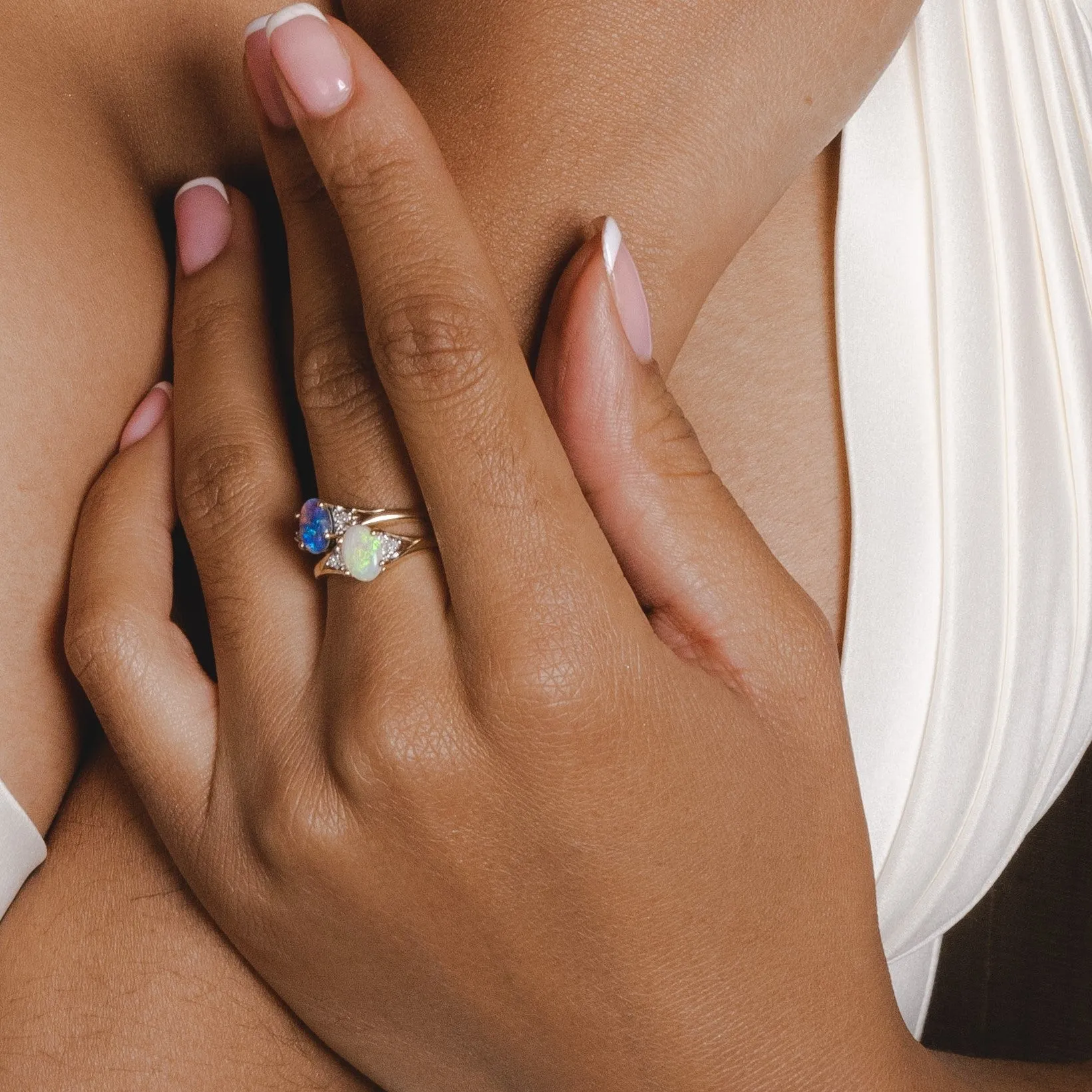 Bague Opale Triple 0,62 ct & Diamant Or Jaune 9 ct