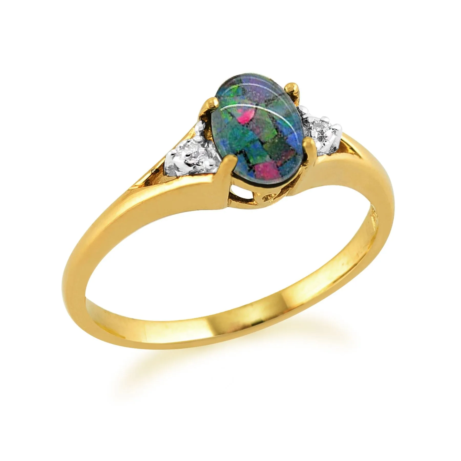 Bague Opale Triple 0,62 ct & Diamant Or Jaune 9 ct