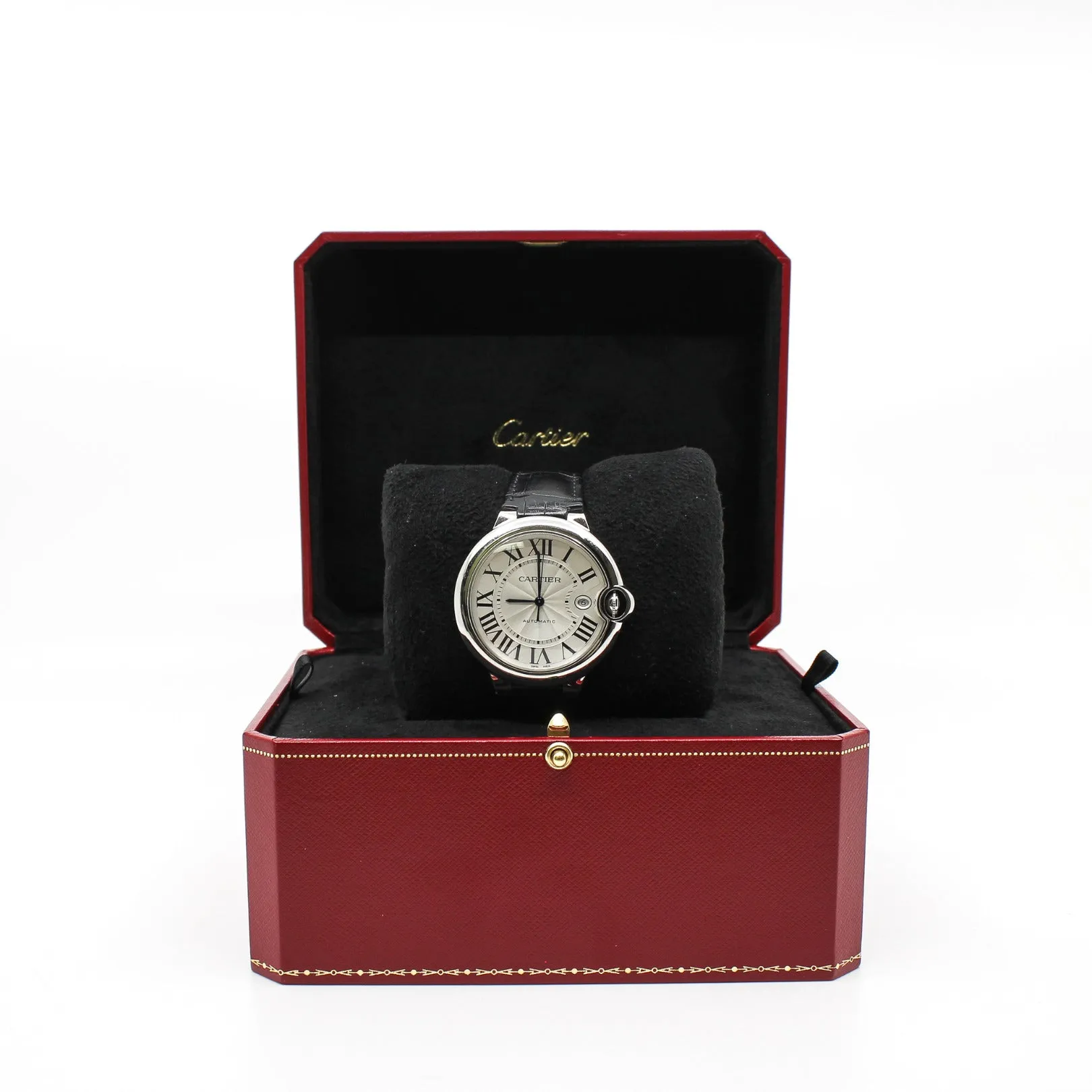 BALLON BLEU DE CARTIER WATCH 40MM, AUTOMATIC MOVEMENT, STEEL, LEATHER