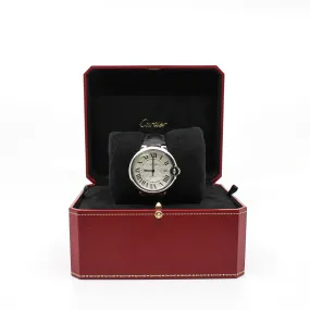 BALLON BLEU DE CARTIER WATCH 40MM, AUTOMATIC MOVEMENT, STEEL, LEATHER