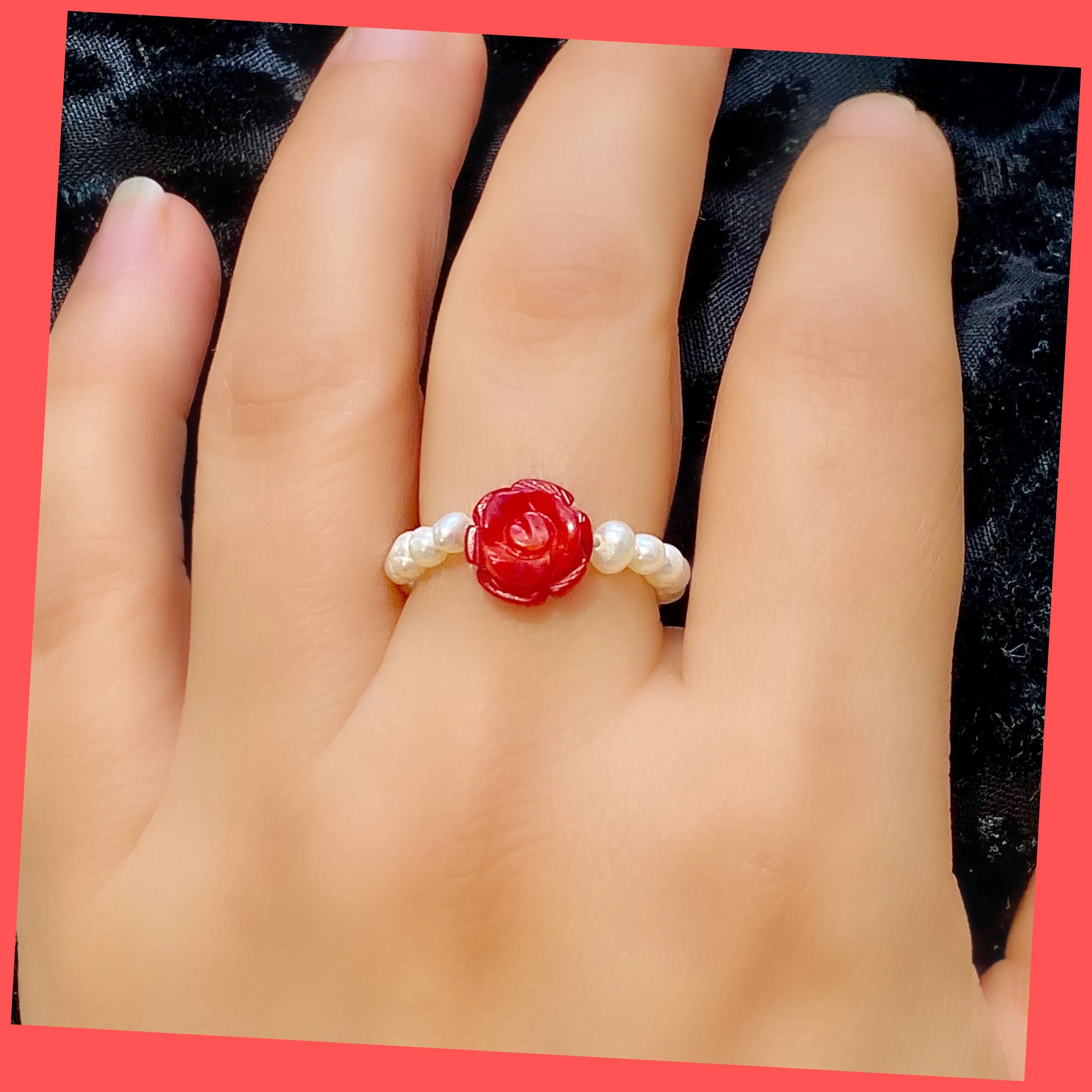 Beaded Freshwater Pearl-coral Ring