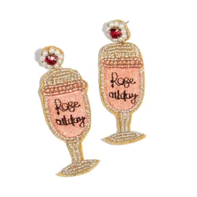 Beaded Rose Dangle Earrings