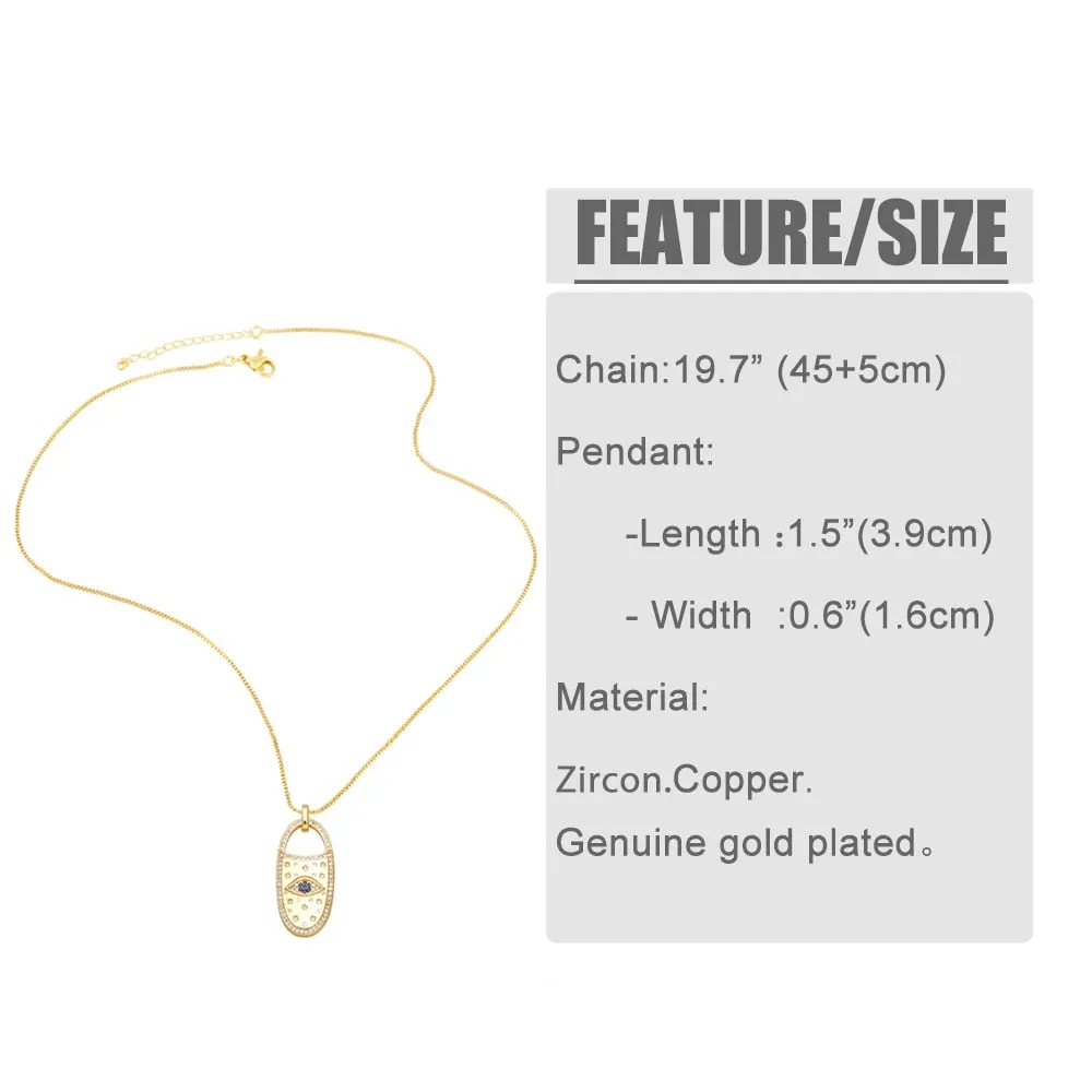 Big Oval Evil Eye Padlock Necklaces for Women Rainbow CZ Rhinestone Cross Necklaces
