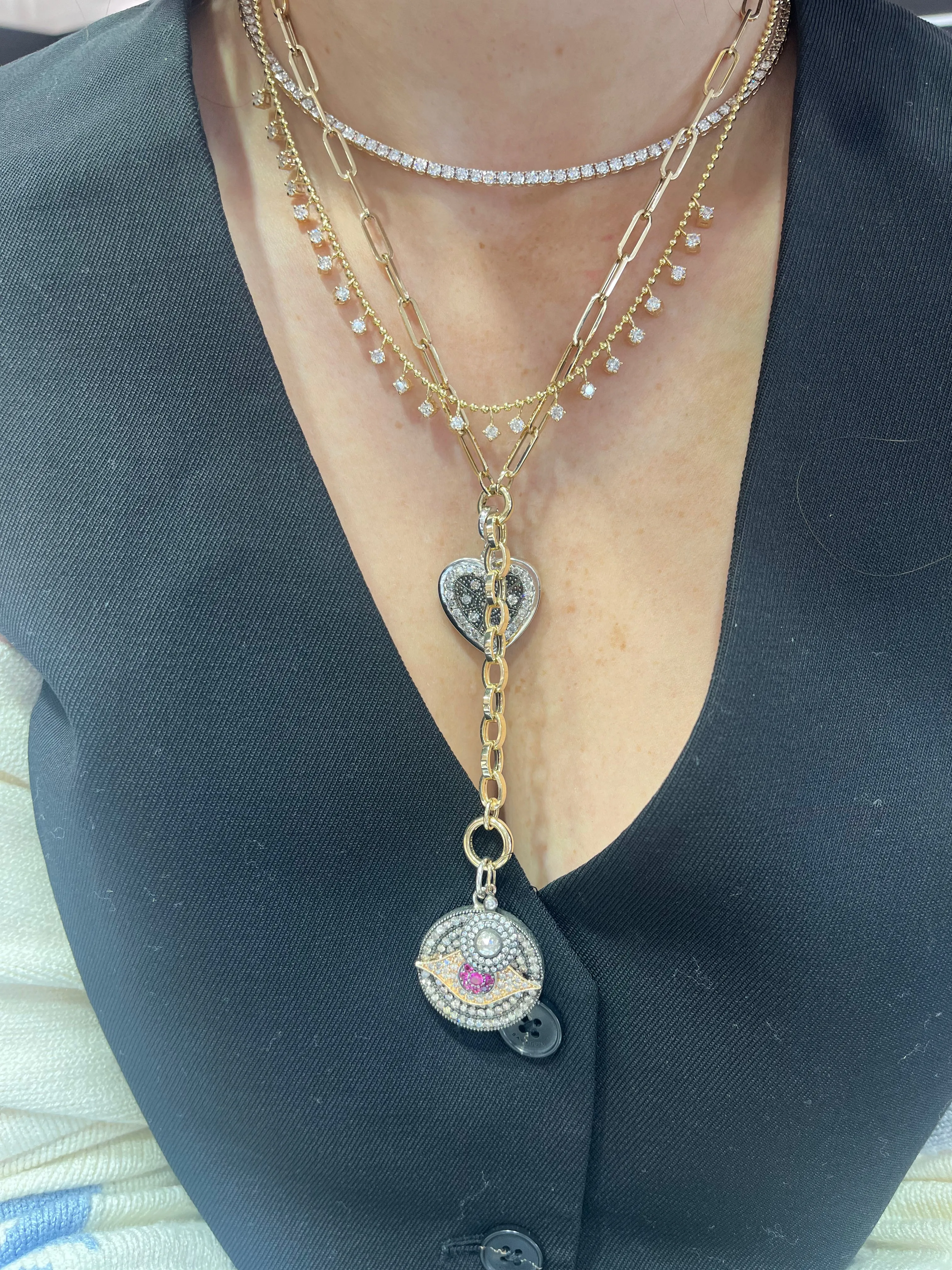Black Rhodium Gold Lariat Charm Necklace