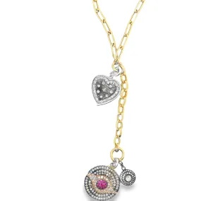 Black Rhodium Gold Lariat Charm Necklace